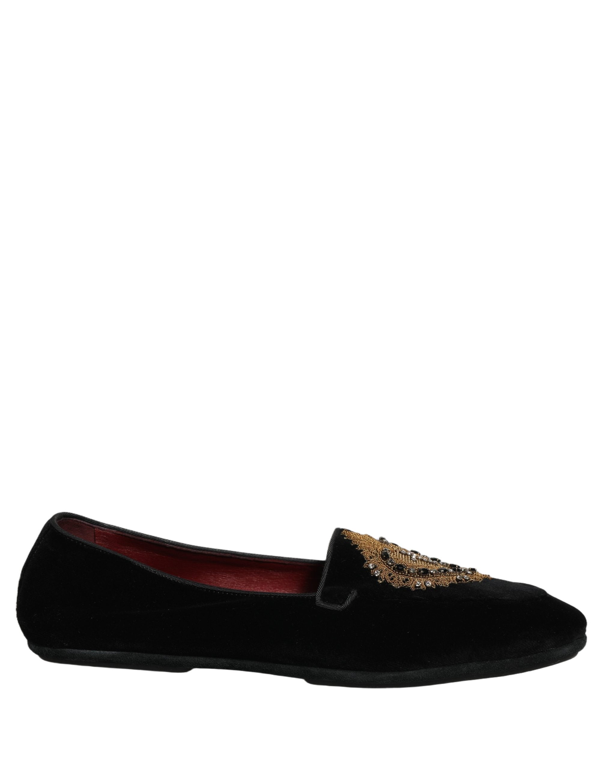 Chaussures Dolce & Gabbana en velours noir Sacred Heart, loafers élégants avec détails sophistiqués et design raffiné.
