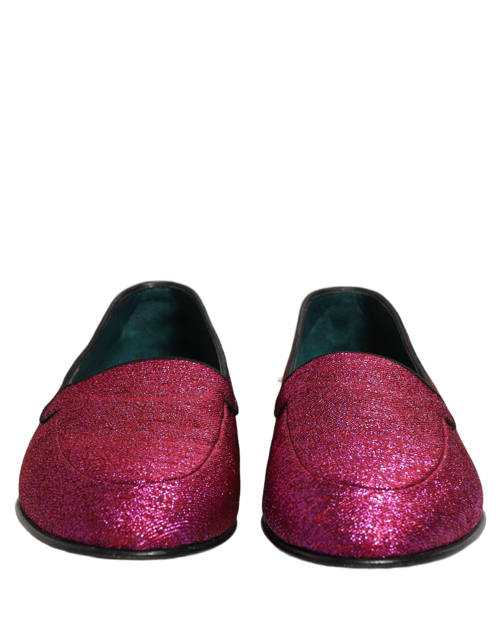 Chaussures Dolce & Gabbana, loafers roses en glitter lurex rose avec logo, style élégant et brillant.