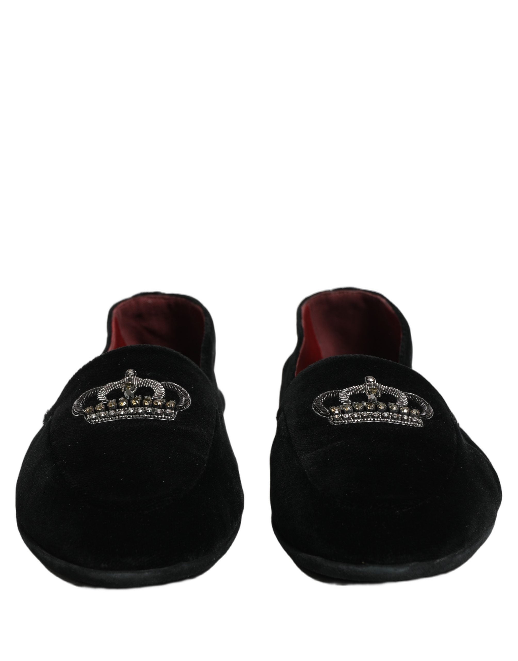 Chaussures loafers Dolce & Gabbana noires avec embellissements de couronne, style élégant pour homme.