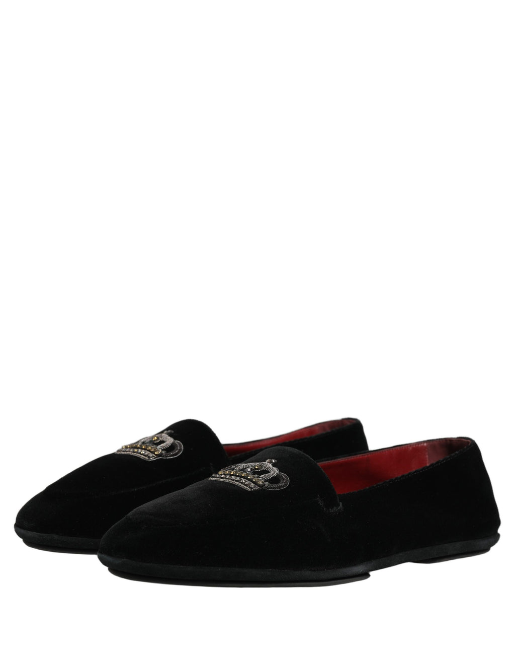Chaussures loafers Dolce & Gabbana noires avec couronne ornée, élégantes et sophistiquées, finition en cuir avec détails brillants.