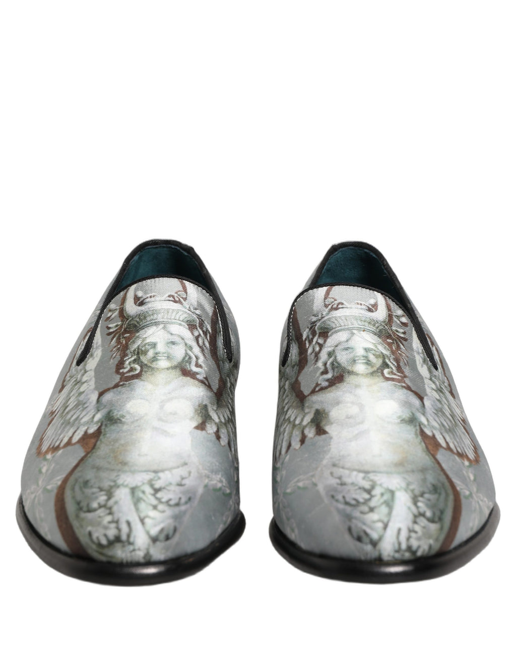 Chaussures mocassins homme Dolce & Gabbana gris en velours avec motif baroque angel, style élégant et sophistiqué.
