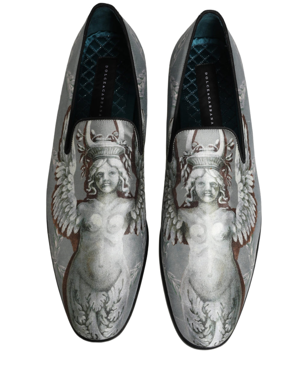 Chaussures loafers pour homme Dolce & Gabbana en velours gris à motif baroque angel, élégantes et raffinées.