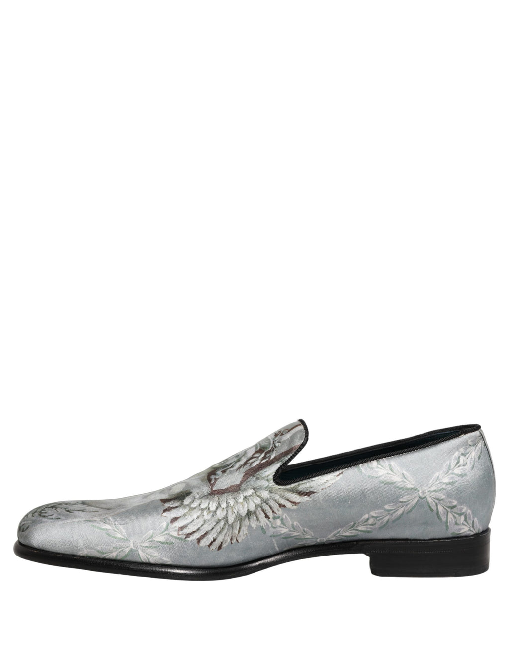 Chaussures loafers pour homme Dolce & Gabbana en velours gris à motif baroque angel, style élégant et sophistiqué.