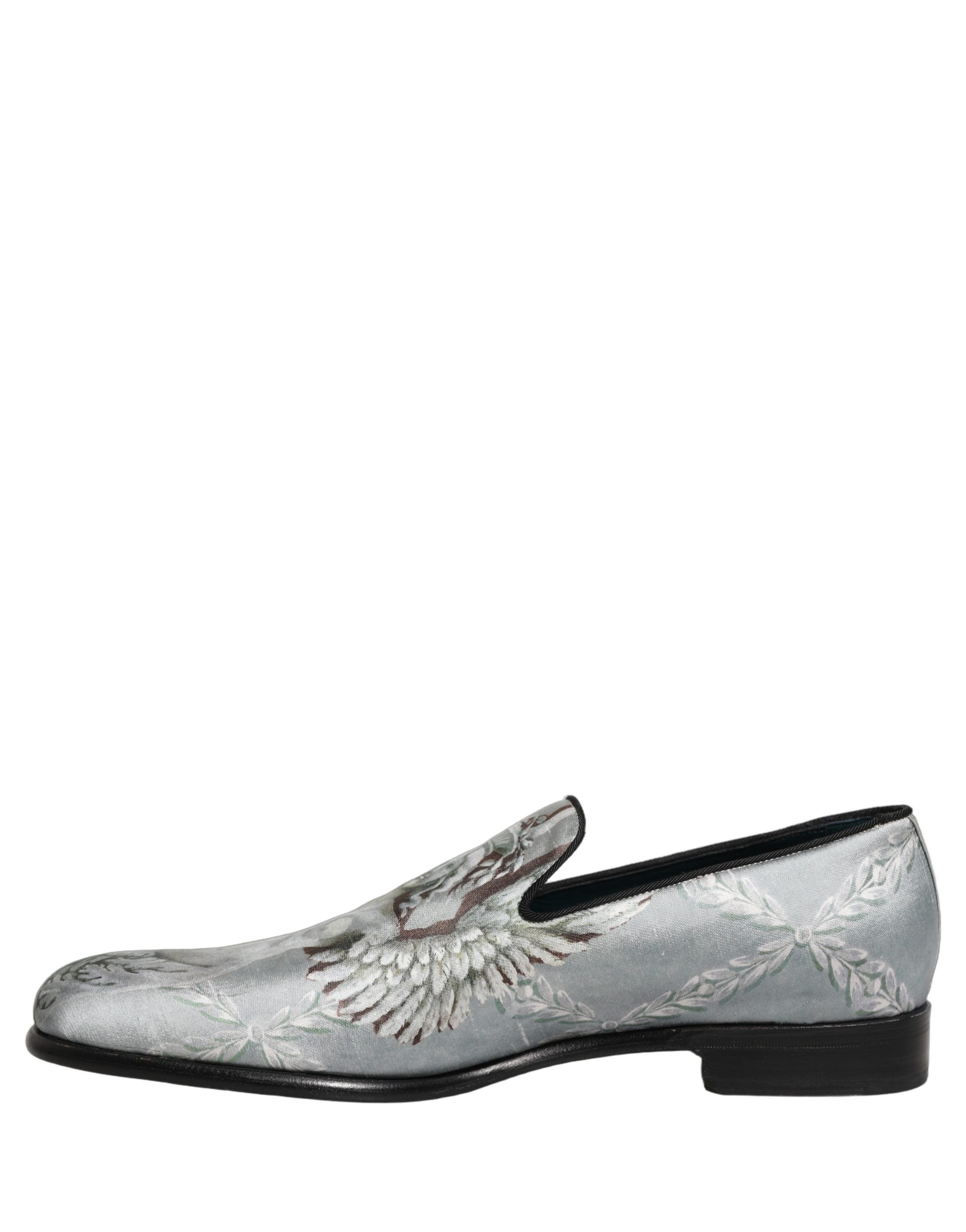 Chaussures loafers pour homme Dolce & Gabbana en velours gris à motif baroque angel, style élégant et sophistiqué.