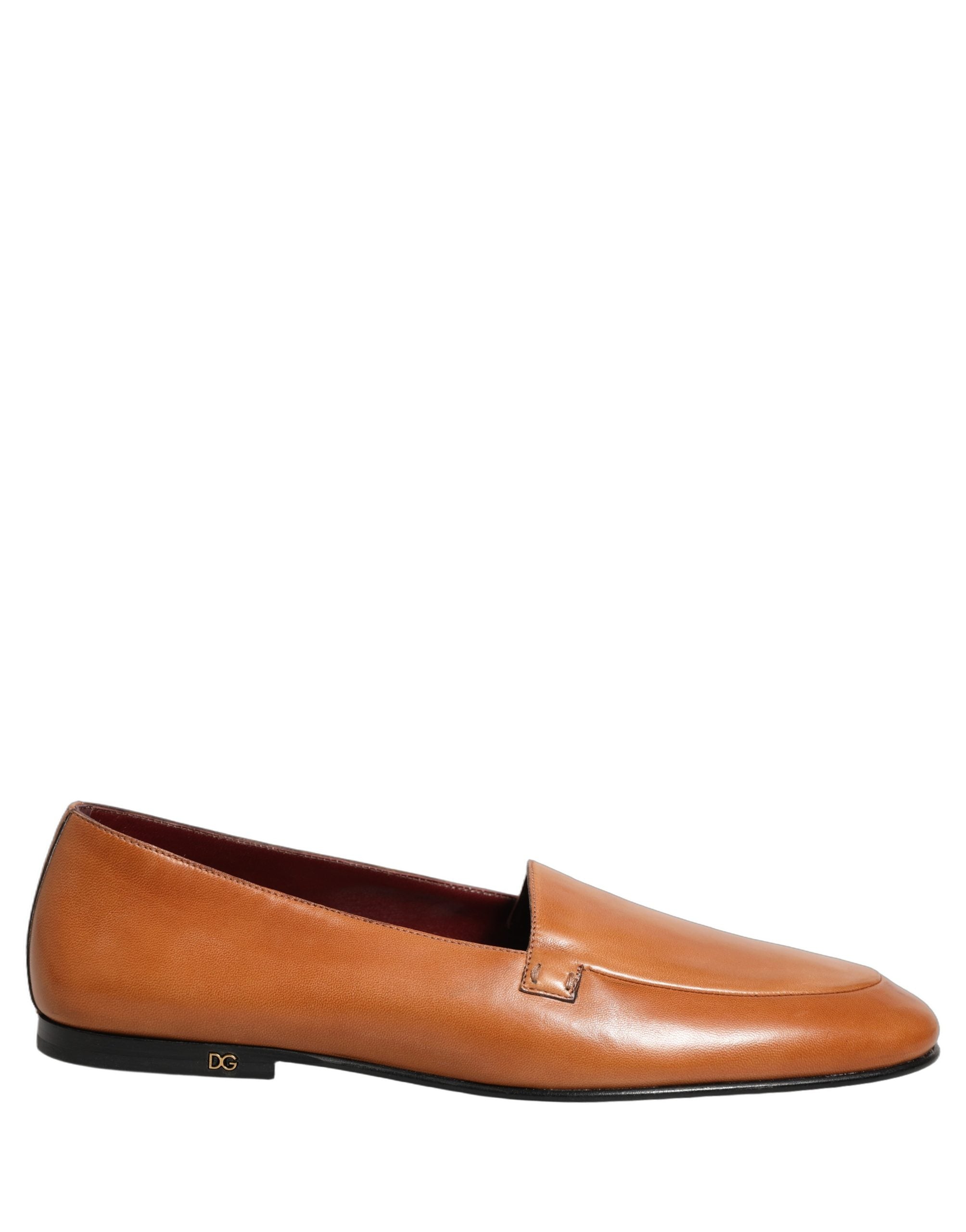 Chaussures mocassins Dolce & Gabbana en cuir marron avec logo, slip-on pour homme, vues de face.