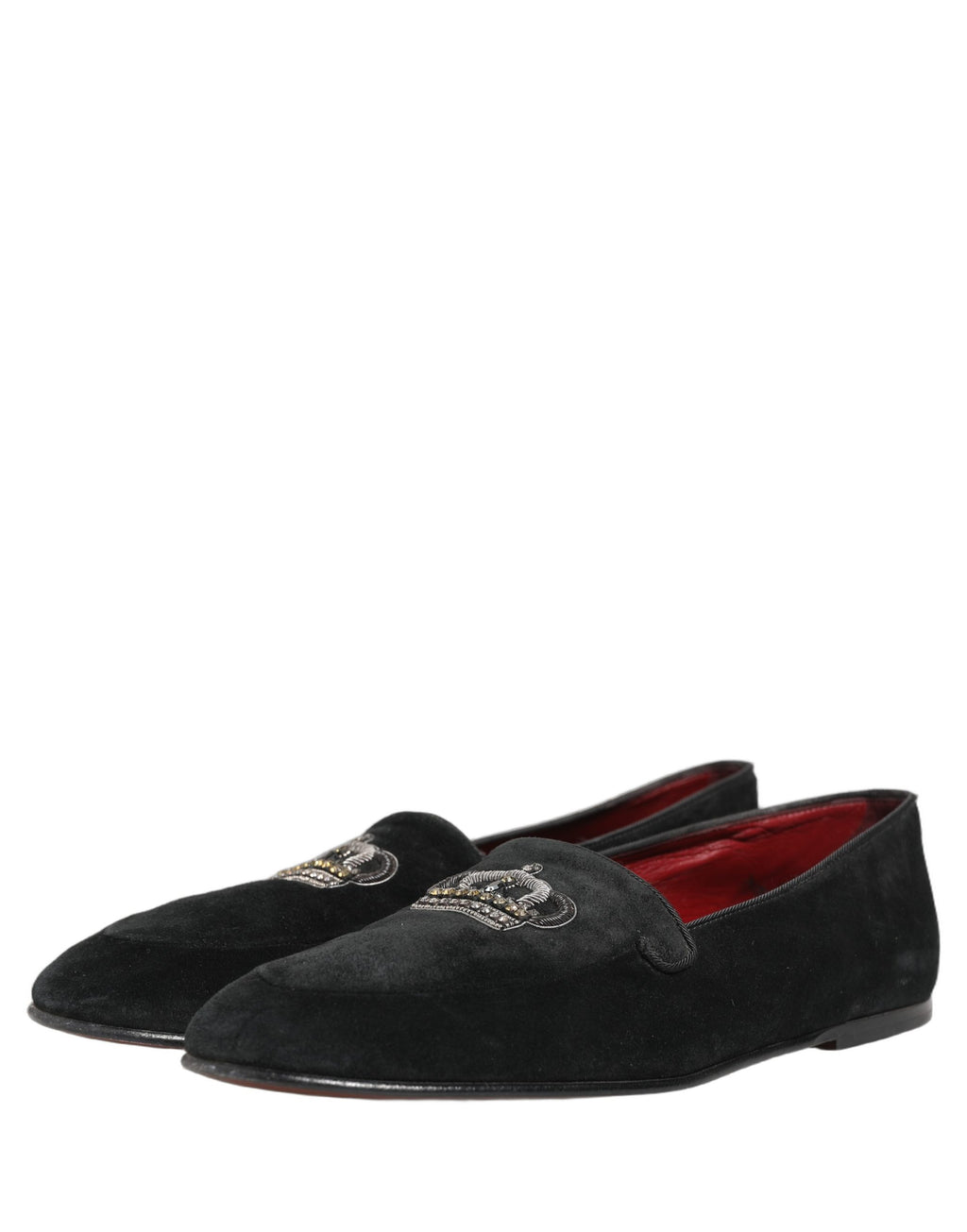 Chaussures loafers noires Dolce & Gabbana avec embellissements de couronne, style élégant et luxe.