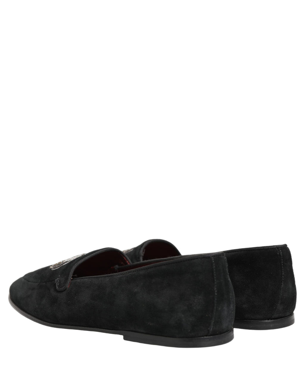 Chaussures mocassins Dolce & Gabbana noires avec couronne ornée, style élégant et luxe, en cuir avec détails brillants.