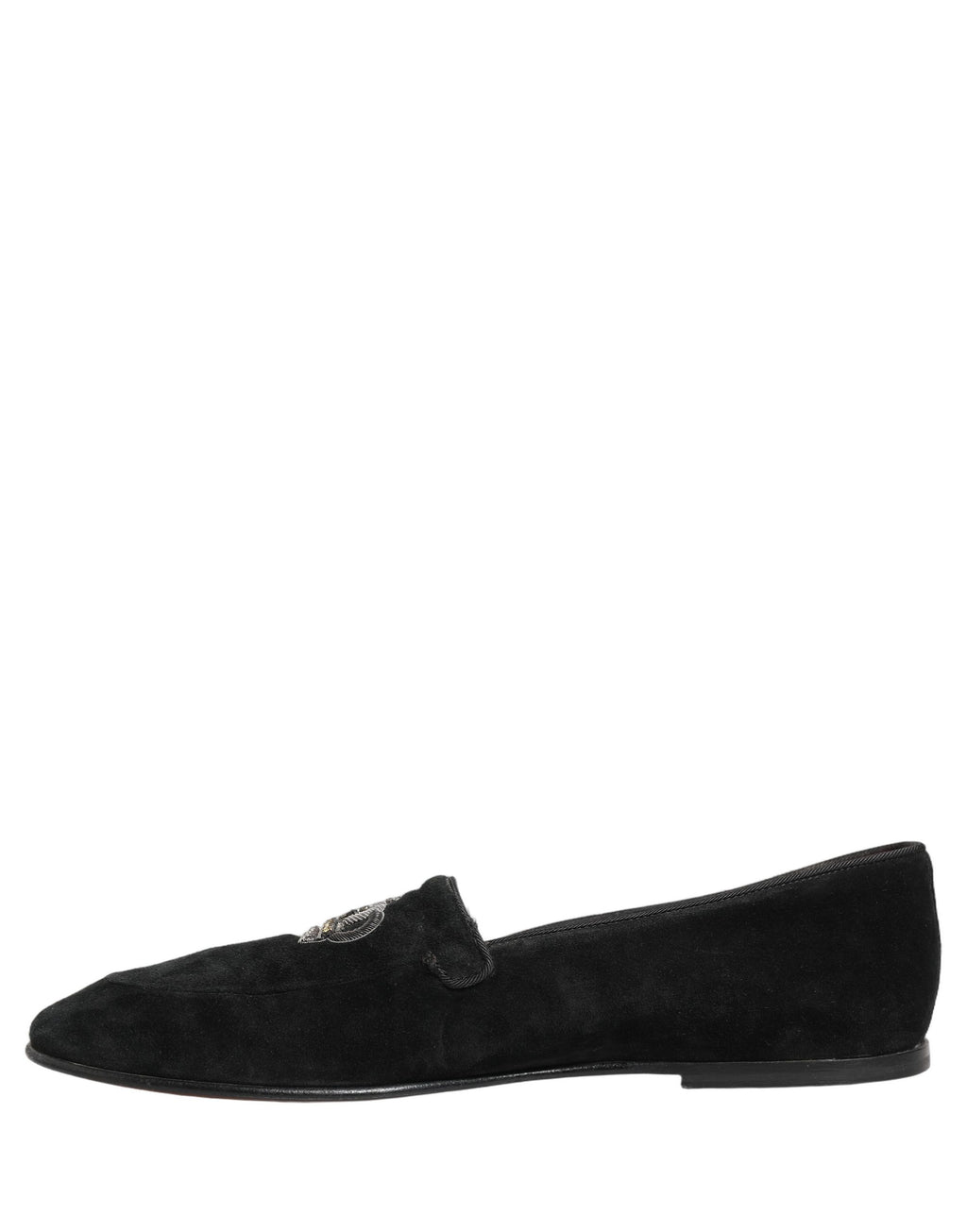 Chaussures loafers Dolce & Gabbana noires avec couronne ornée, élégantes et sophistiquées, en cuir avec détails brodés.