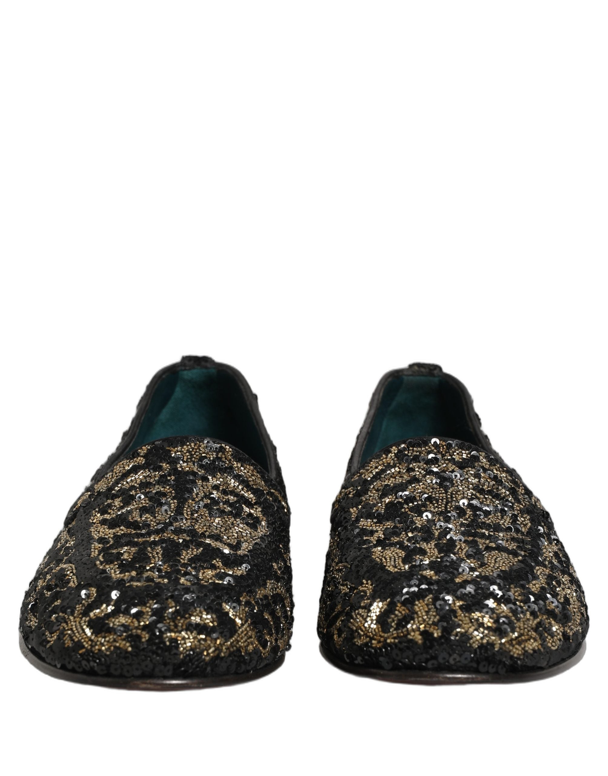 Chaussures mocassins Dolce & Gabbana noires et orné de détails brillants, style élégant et sophistiqué.