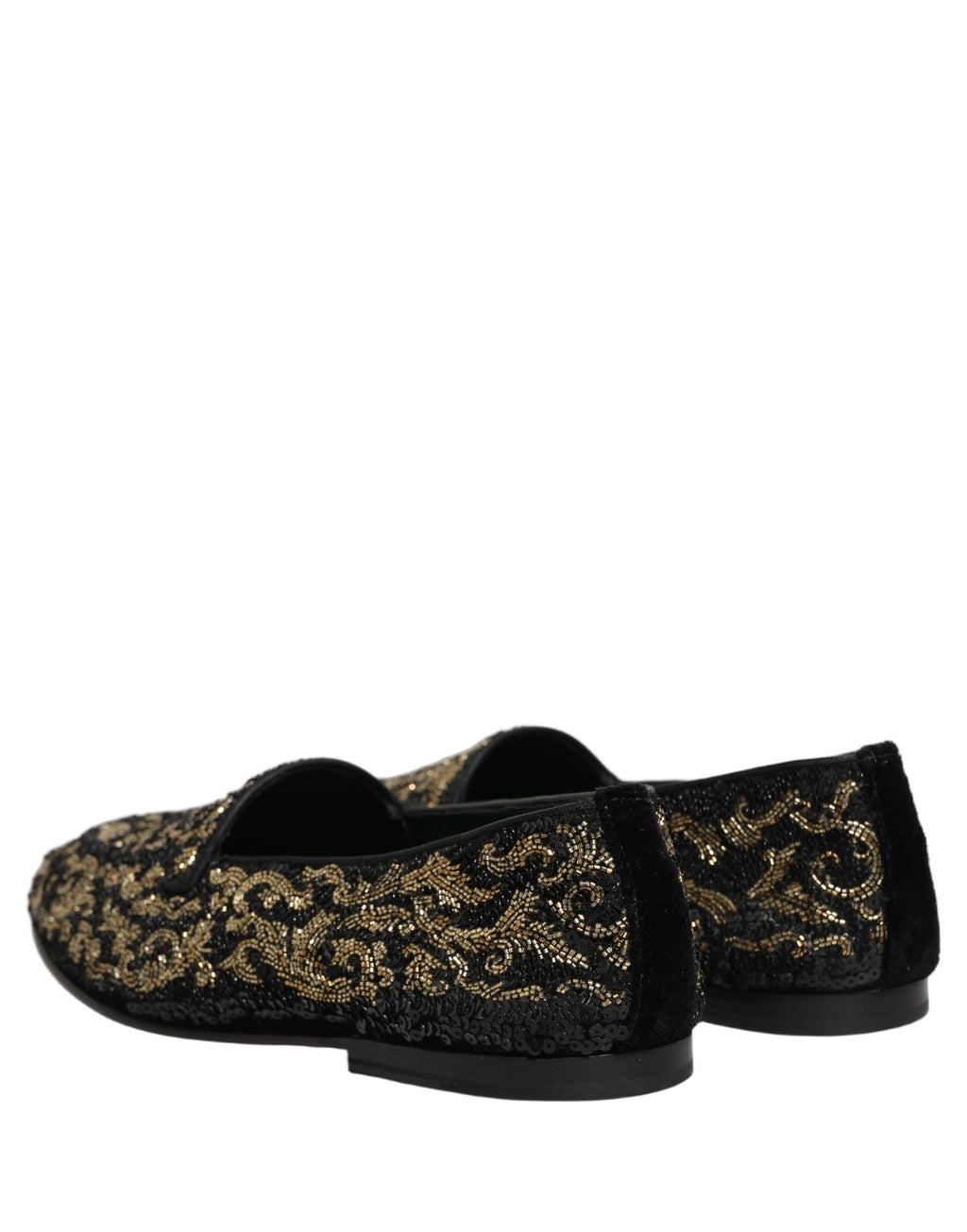 Chaussures loafers Dolce & Gabbana noires et ornementées, élégantes et brillantes pour femme.