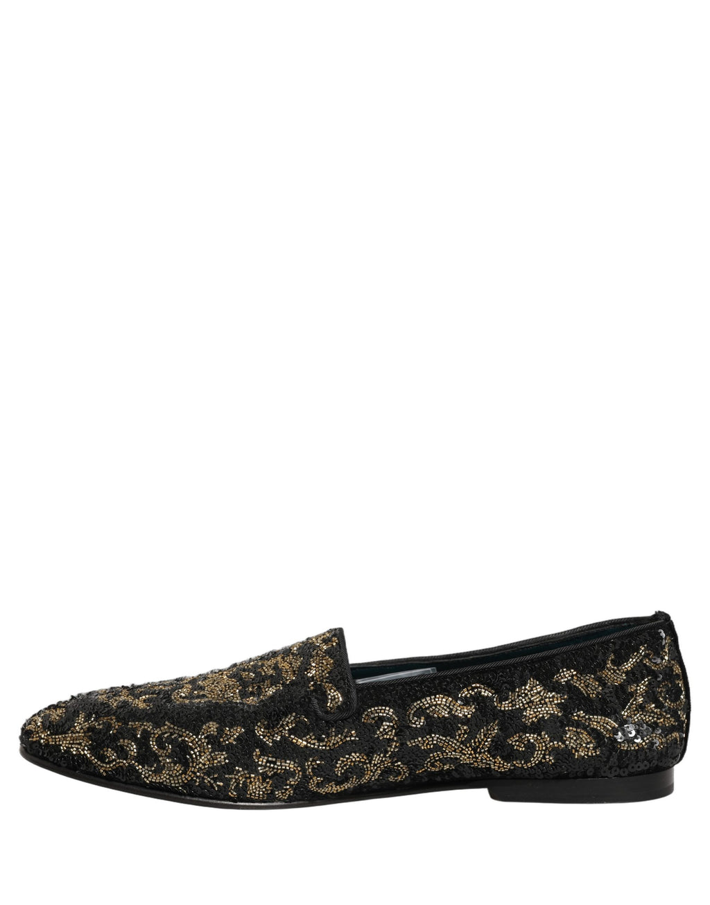Chaussures loafers Dolce & Gabbana noires et dorées avec embellissements, style élégant et sophistiqué.