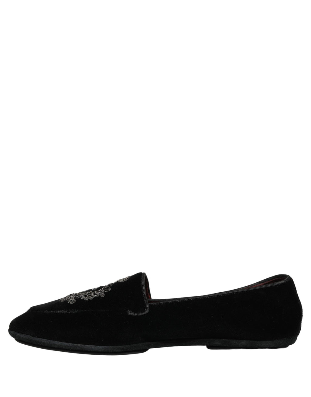 Chaussures mocassins Dolce & Gabbana en velours noir avec broderie de couronne élégante, finition raffinée et style sophistiqué.