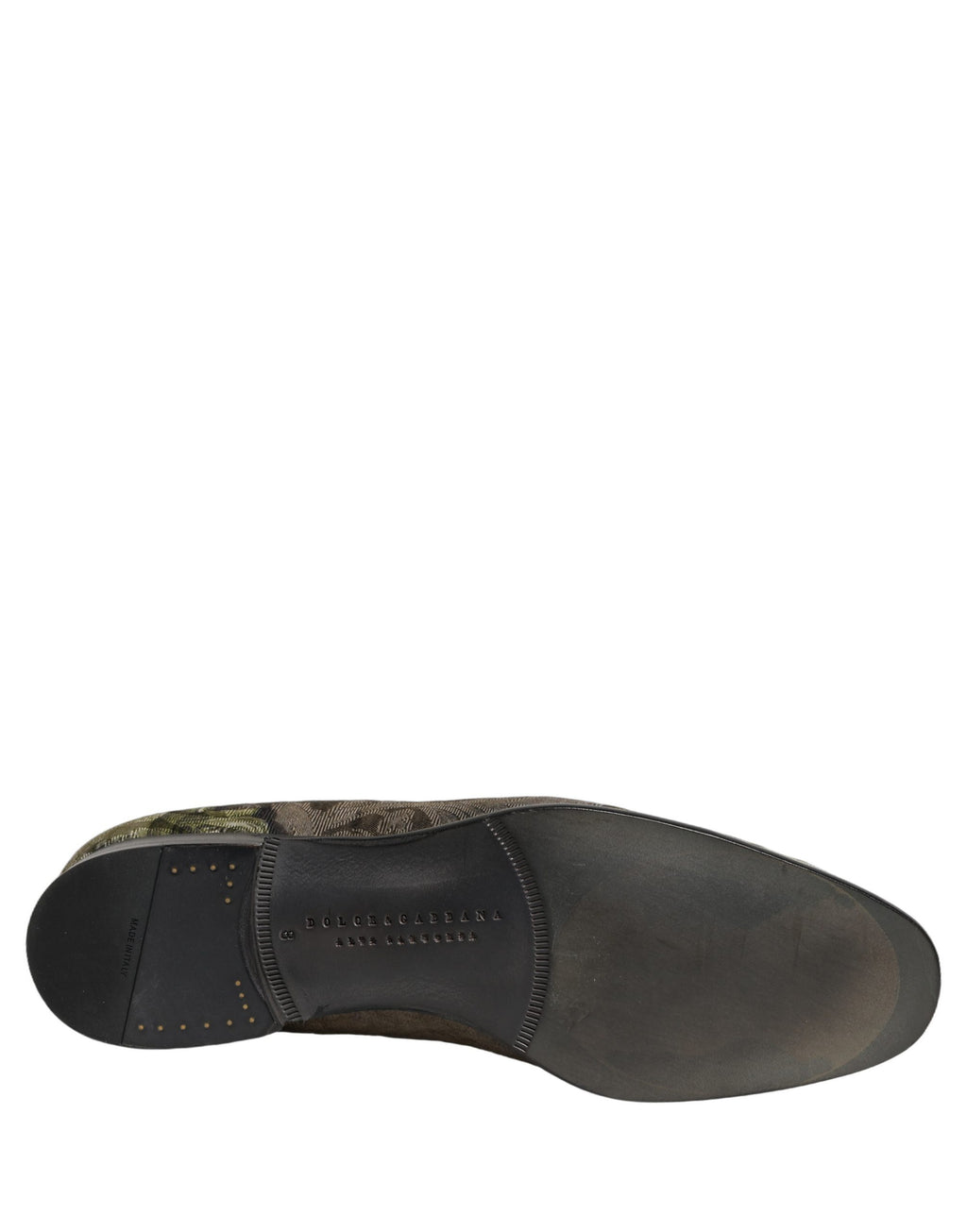 Chaussures mocassins Dolce & Gabbana pour hommes en cuir brun à motif baroque, faciles à enfiler et élégantes.