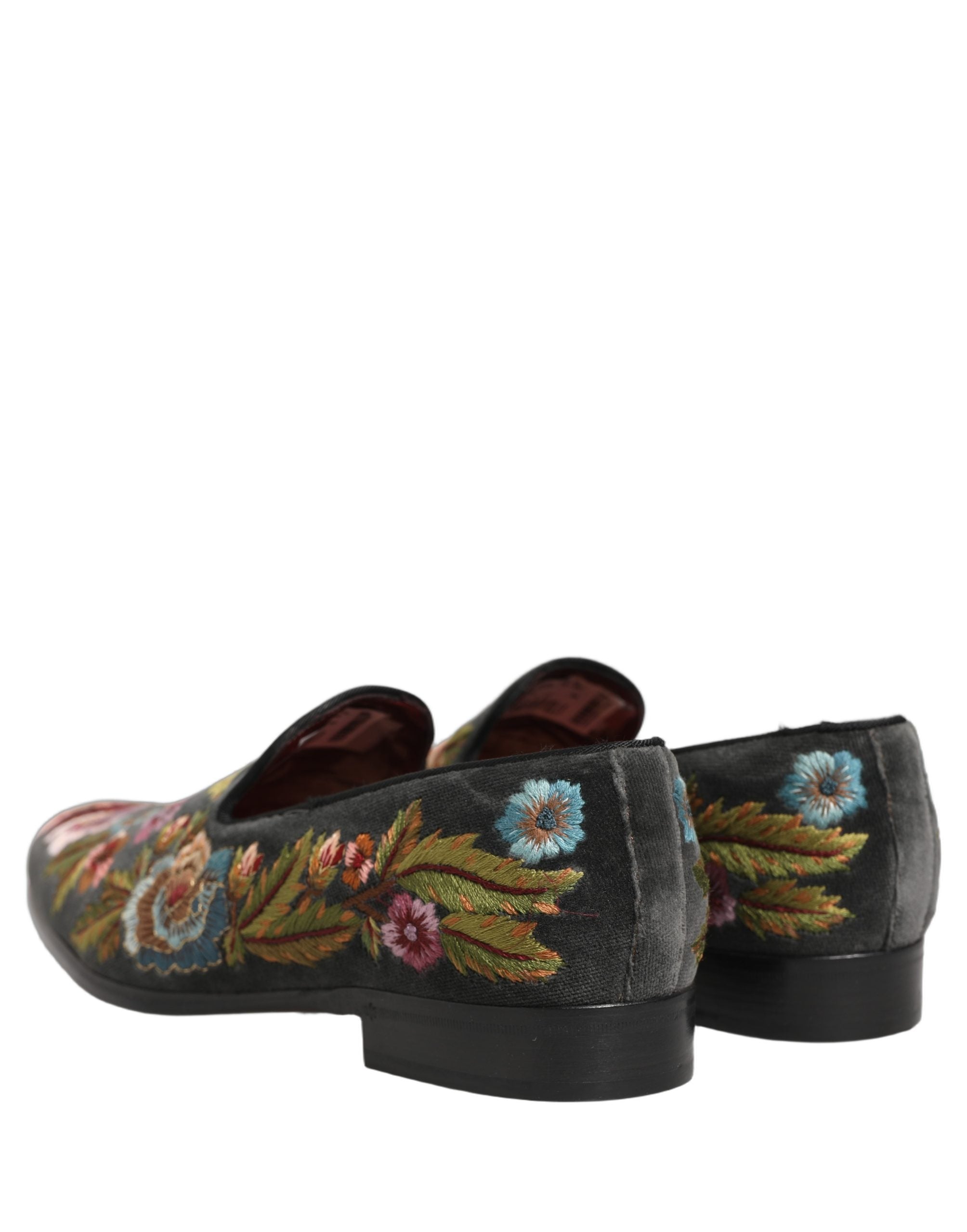 Chaussures mocassins Dolce & Gabbana en velours noir avec broderie florale élégante.