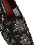 Chaussures mocassins Dolce & Gabbana noires à cristaux ornés, style élégant et sophistiqué pour femme.