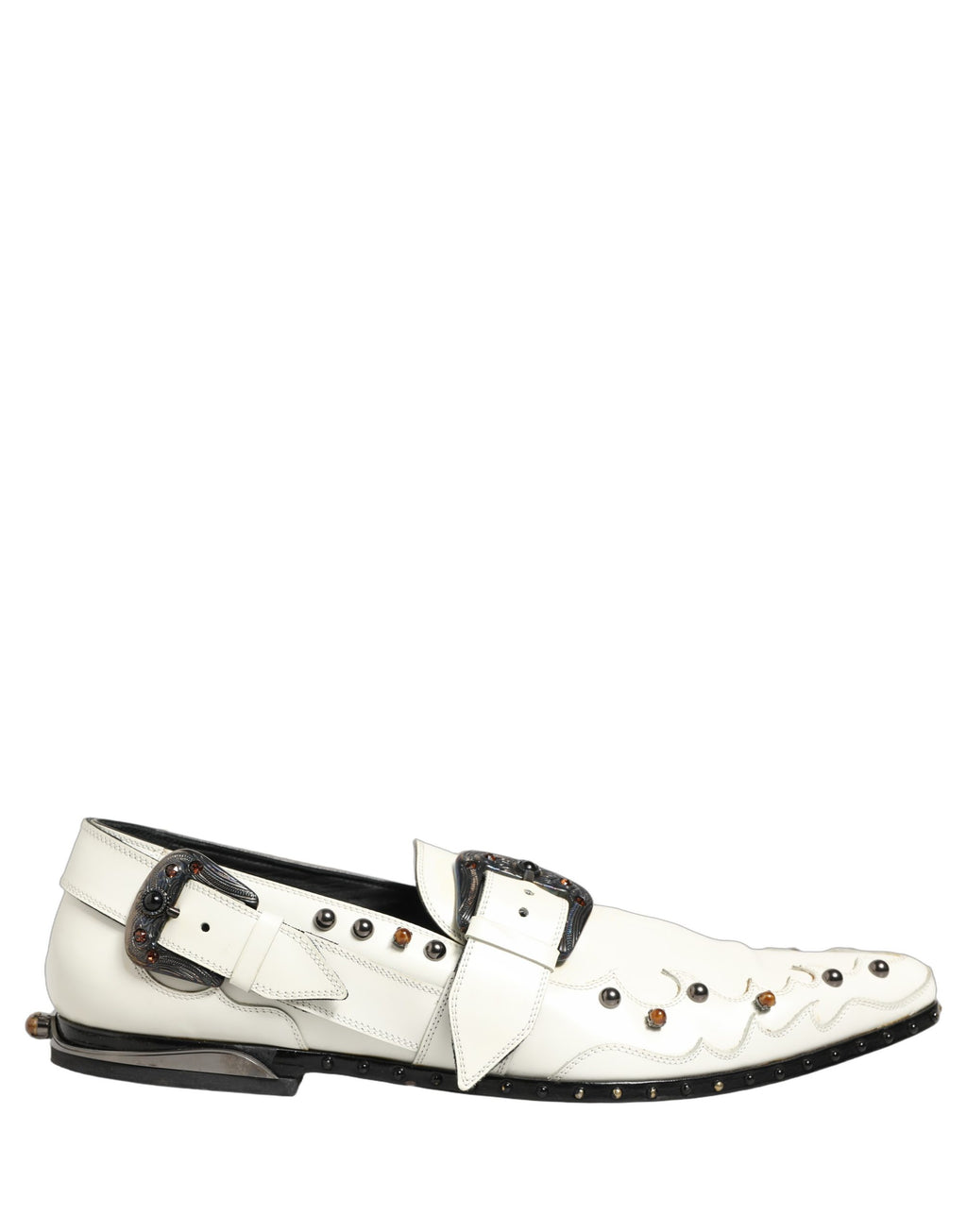 Chaussures Dolce & Gabbana blanches à clous pour occasion formelle avec bride monk, en cuir élégant et sophistiqué.
