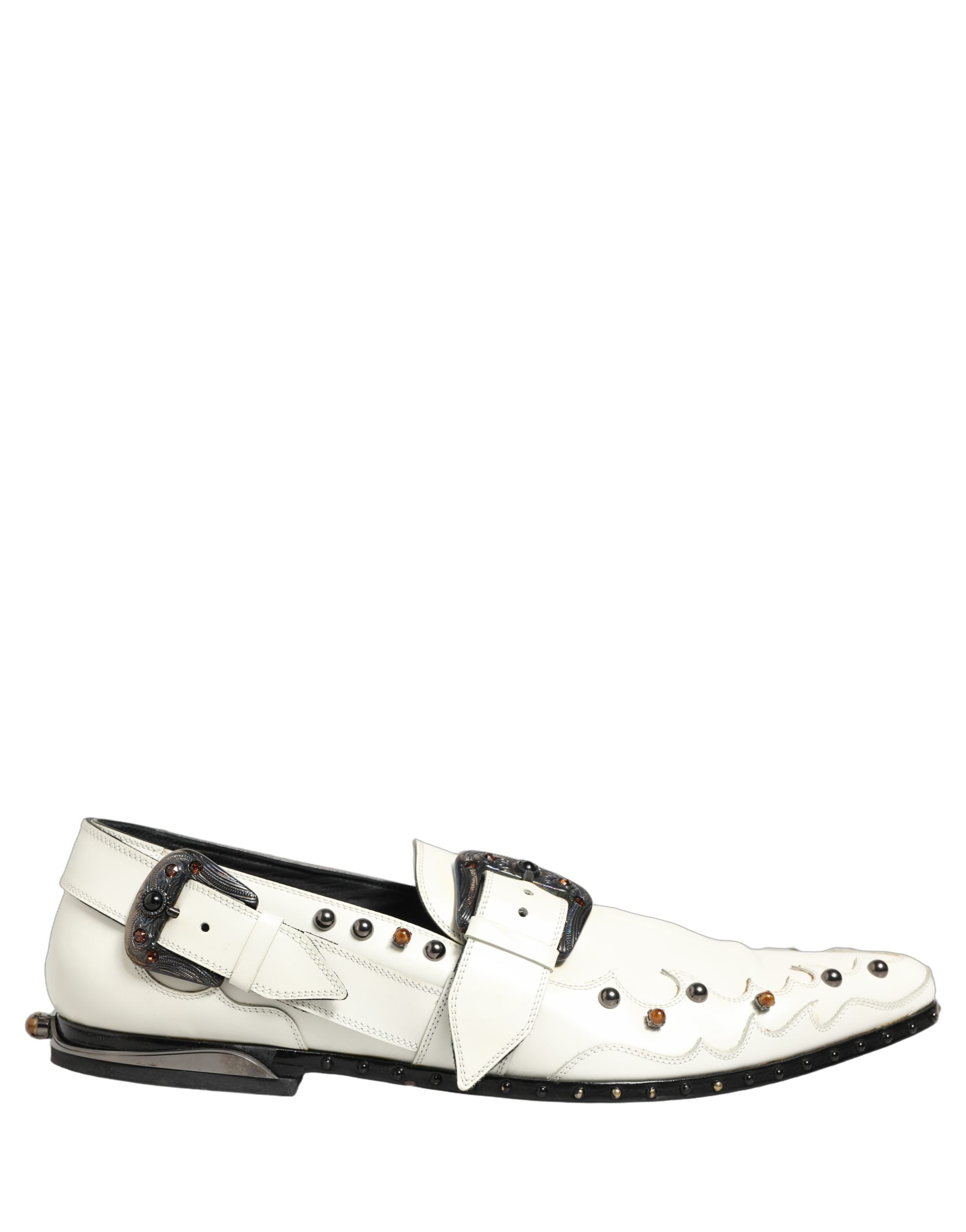 Chaussures Dolce & Gabbana blanches à clous pour occasion formelle avec bride monk, en cuir élégant et sophistiqué.