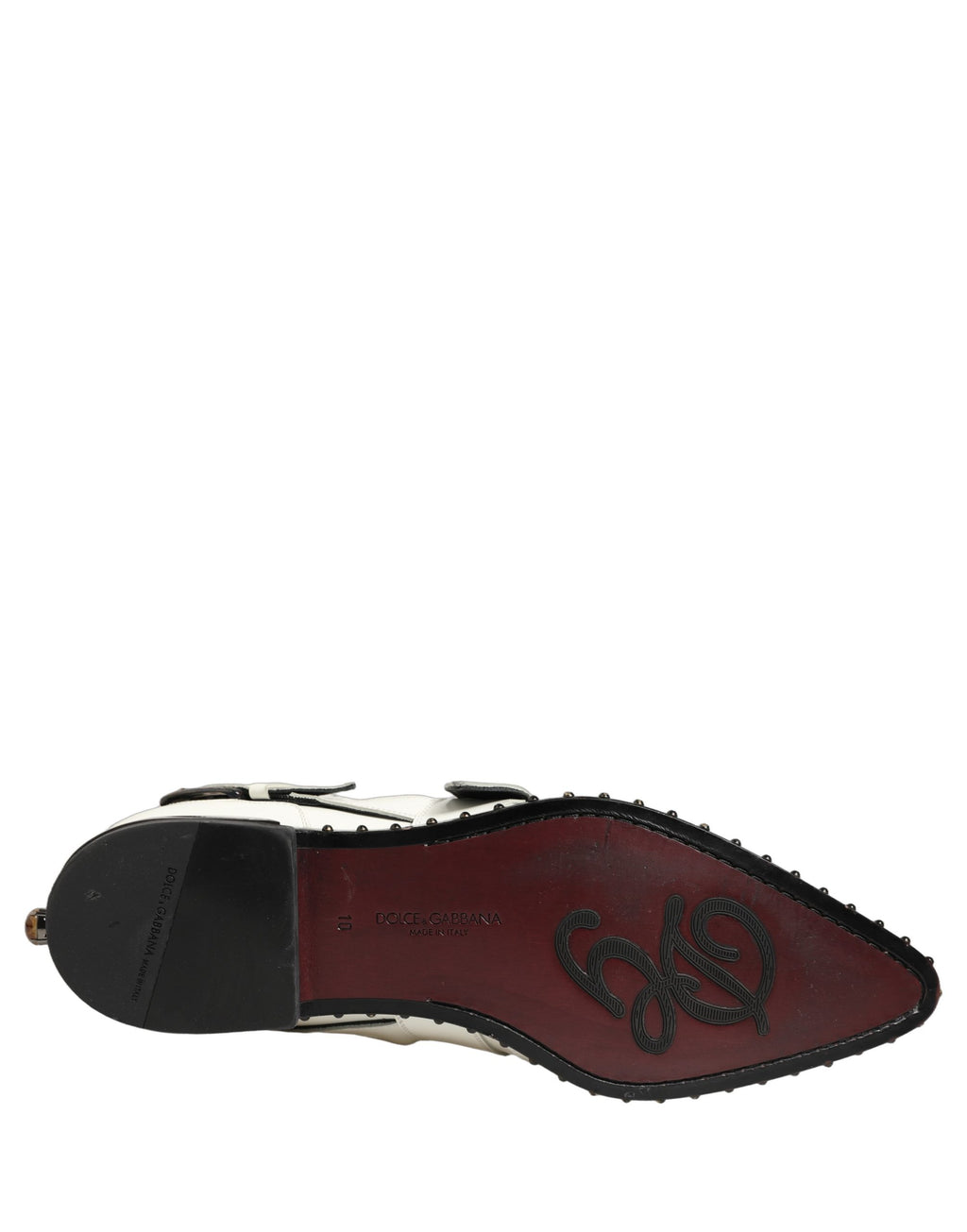 Chaussures formelles Dolce & Gabbana blanches à clous, chaussures monk strap élégantes pour homme.