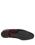 Mocassins Dolce & Gabbana violet rouge ornés de perles, chaussures élégantes en cuir avec détails brillants.
