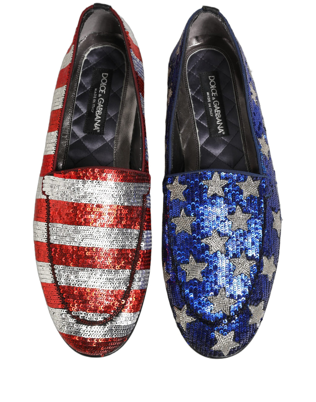 Chaussures Dolce & Gabbana loafers à sequins multicolores avec motif drapeau pour femme, élégantes et brillantes.