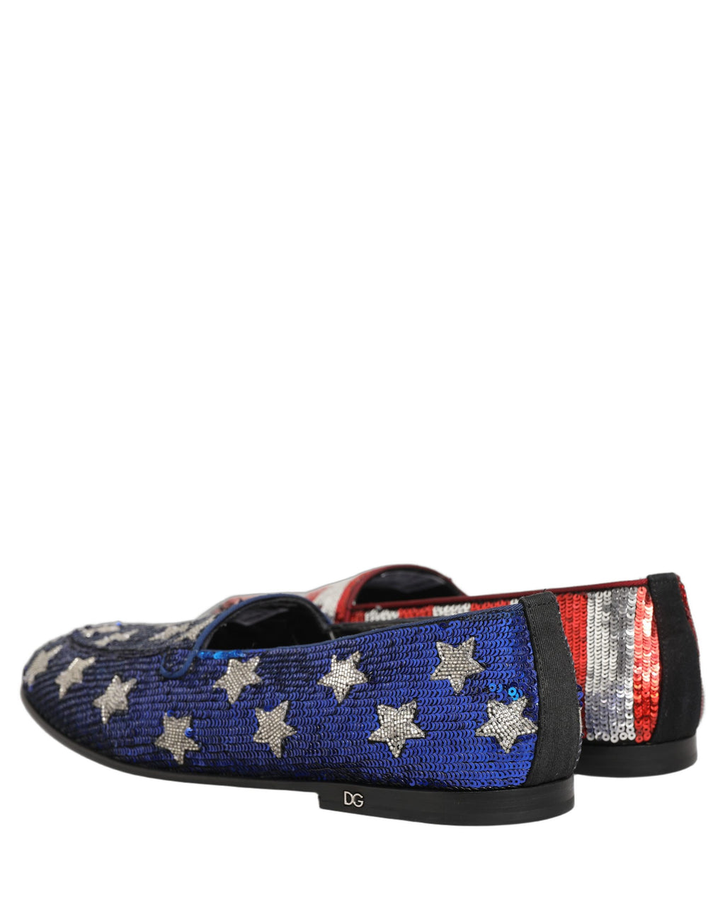 Chaussures loafers Dolce & Gabbana avec sequins multicolores en forme de drapeau, élégantes et brillantes.
