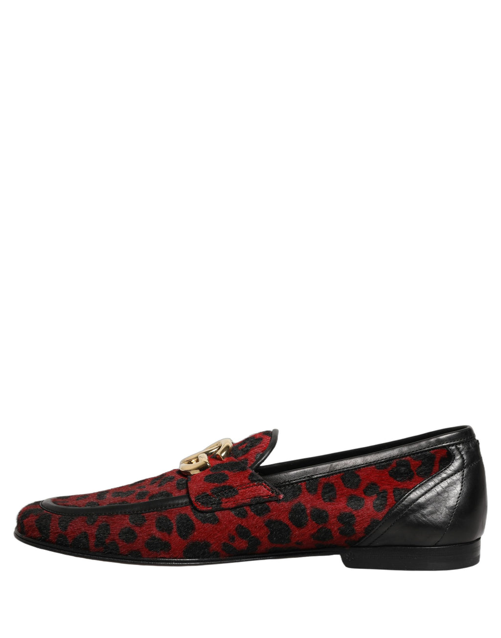 Chaussures mocassins Dolce & Gabbana en cuir pony avec imprimé léopard rouge et détails élégants.