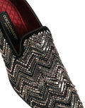 Mocassins en velours noir Dolce & Gabbana avec embellissements floraux sophistiqués et détails élégants.
