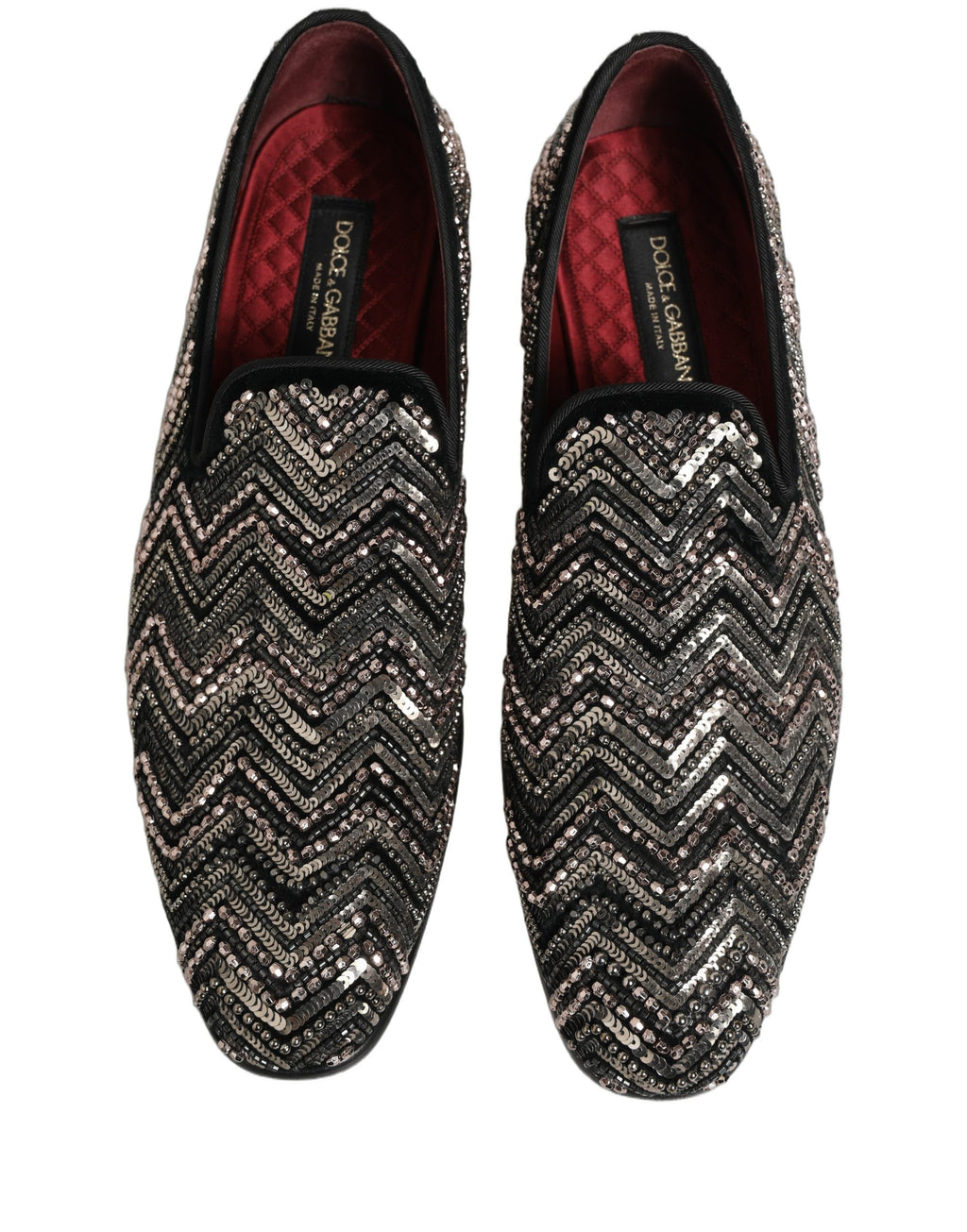 Chaussures mocassins Dolce & Gabbana en velours noir avec motifs floraux et embellissements élégants.
