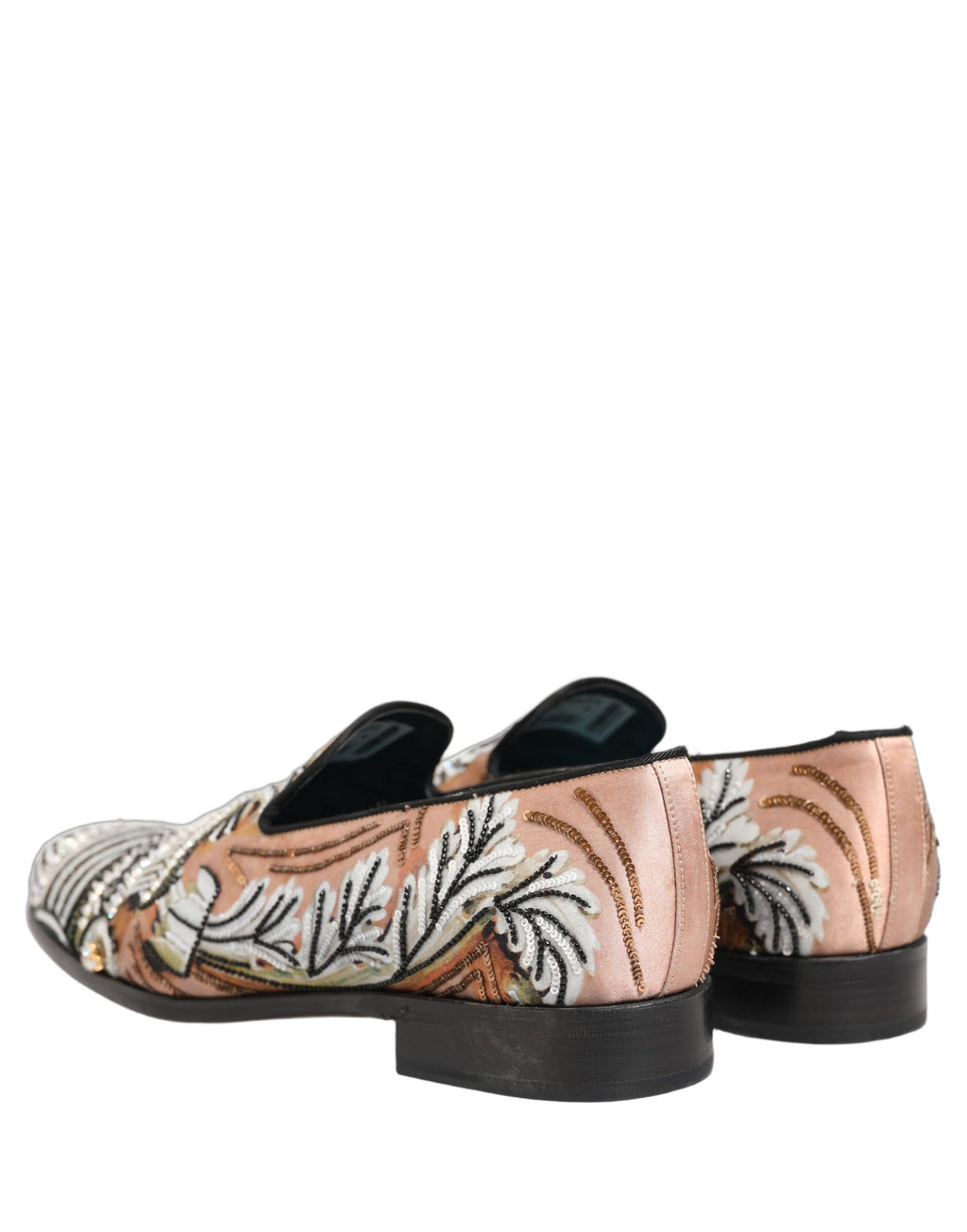 Chaussures loafers Dolce & Gabbana en brocart multicolore avec sequins, élégantes et sophistiquées, vue de face.