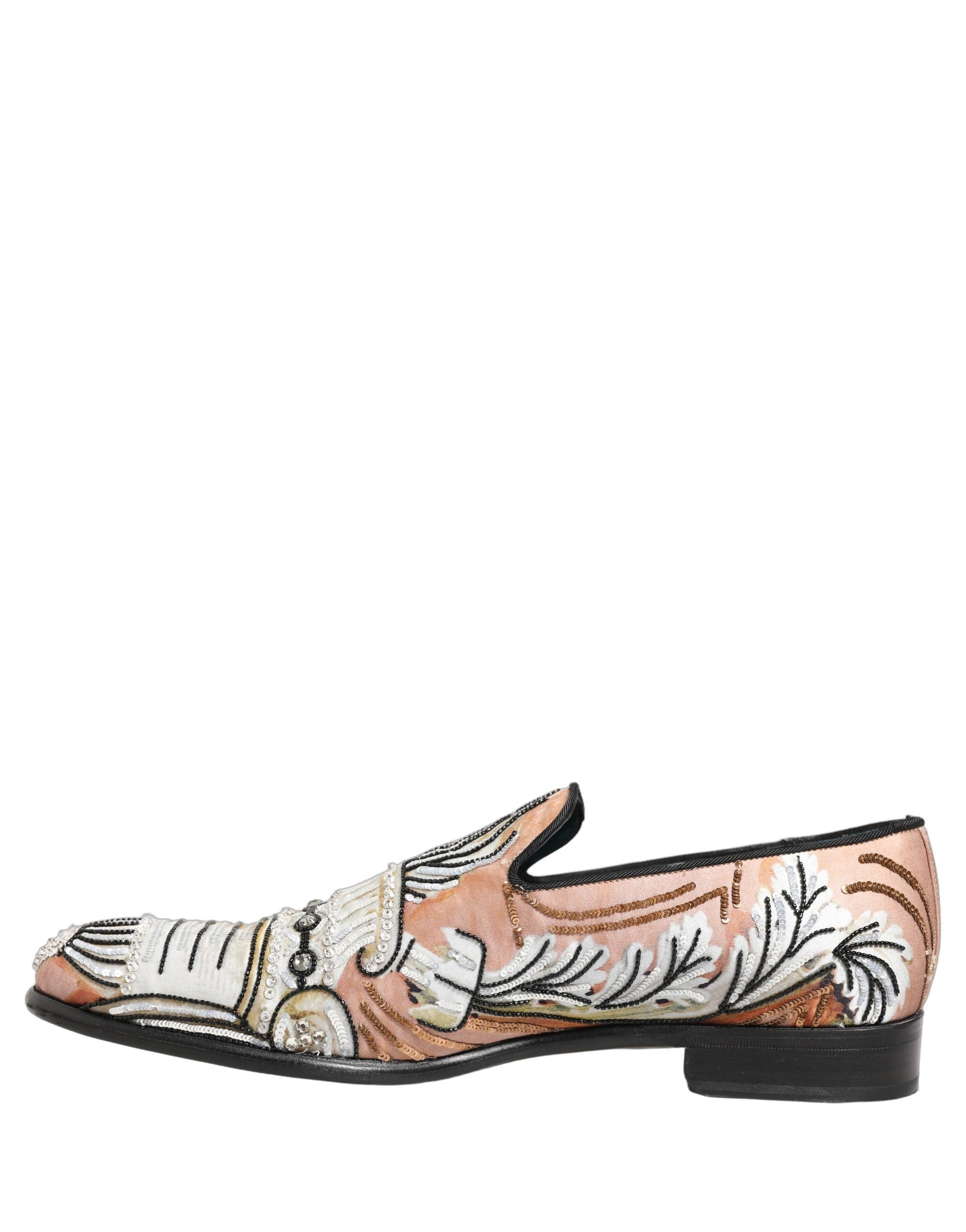 Chaussures Dolce & Gabbana en brocart multicolore avec sequins, style mocassins élégants et sophistiqués.