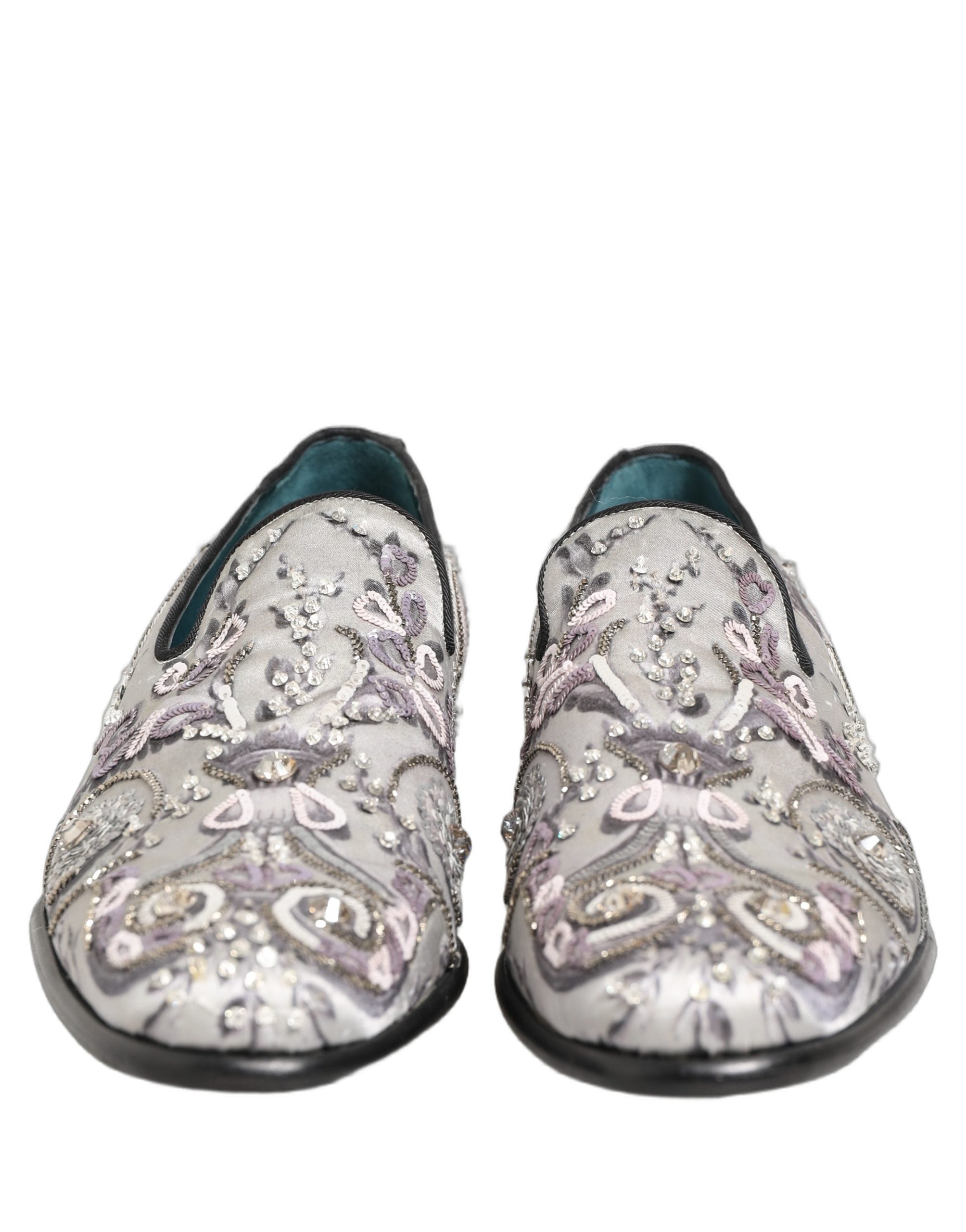 Chaussures décontractées Dolce & Gabbana en satin blanc à sequins pour occasion formelle, style slip-on et élégance sophistiquée