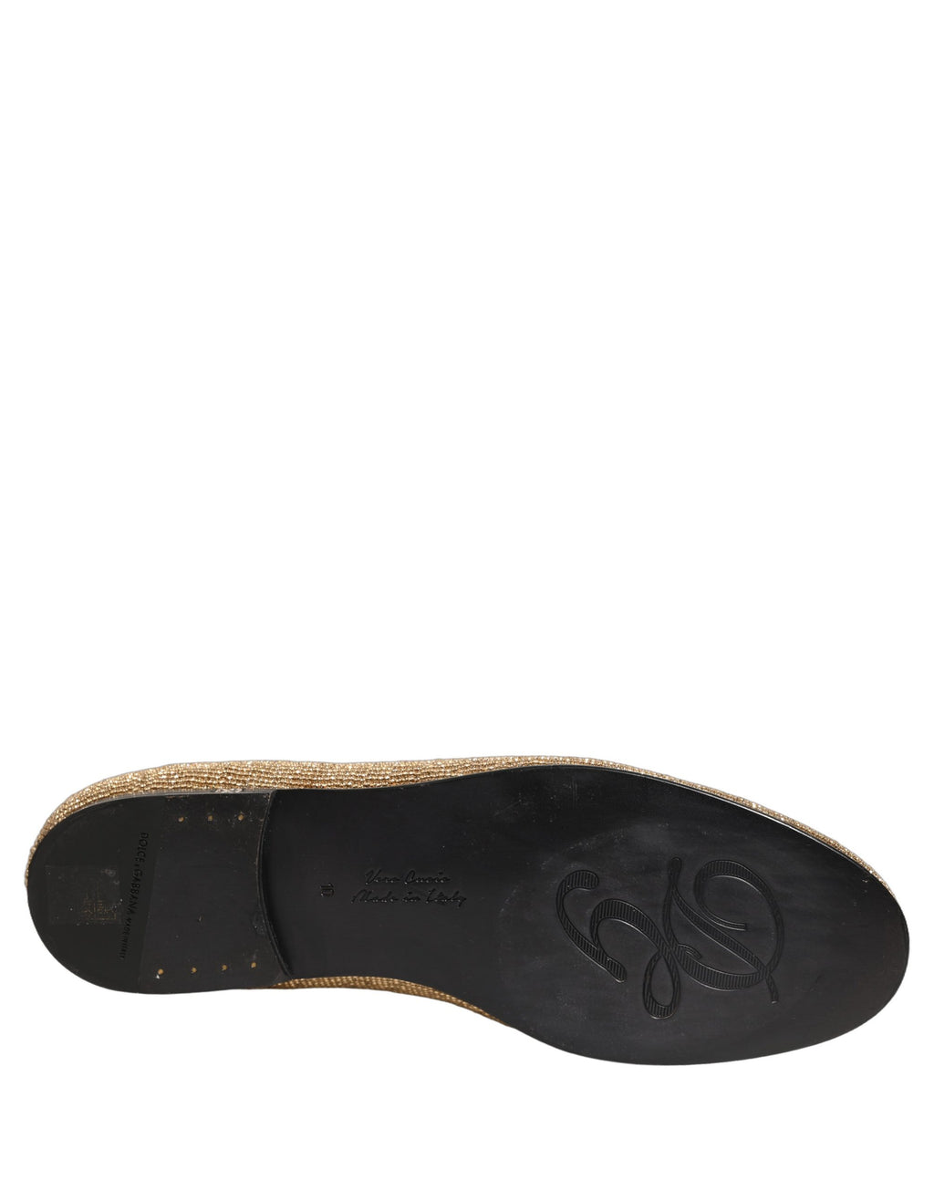 Chaussures mocassins pour hommes Dolce & Gabbana avec ornements en cristaux dorés, élégantes et sophistiquées.