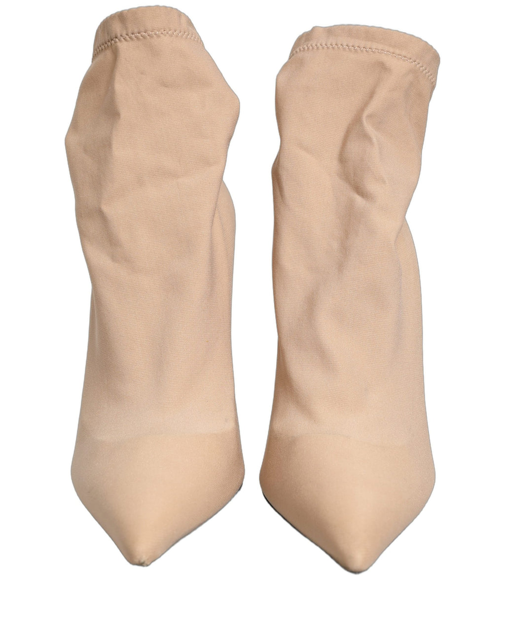 Chaussures Dolce & Gabbana beige à talons et chaussettes extensibles pour la cheville, style élégant et tendance.
