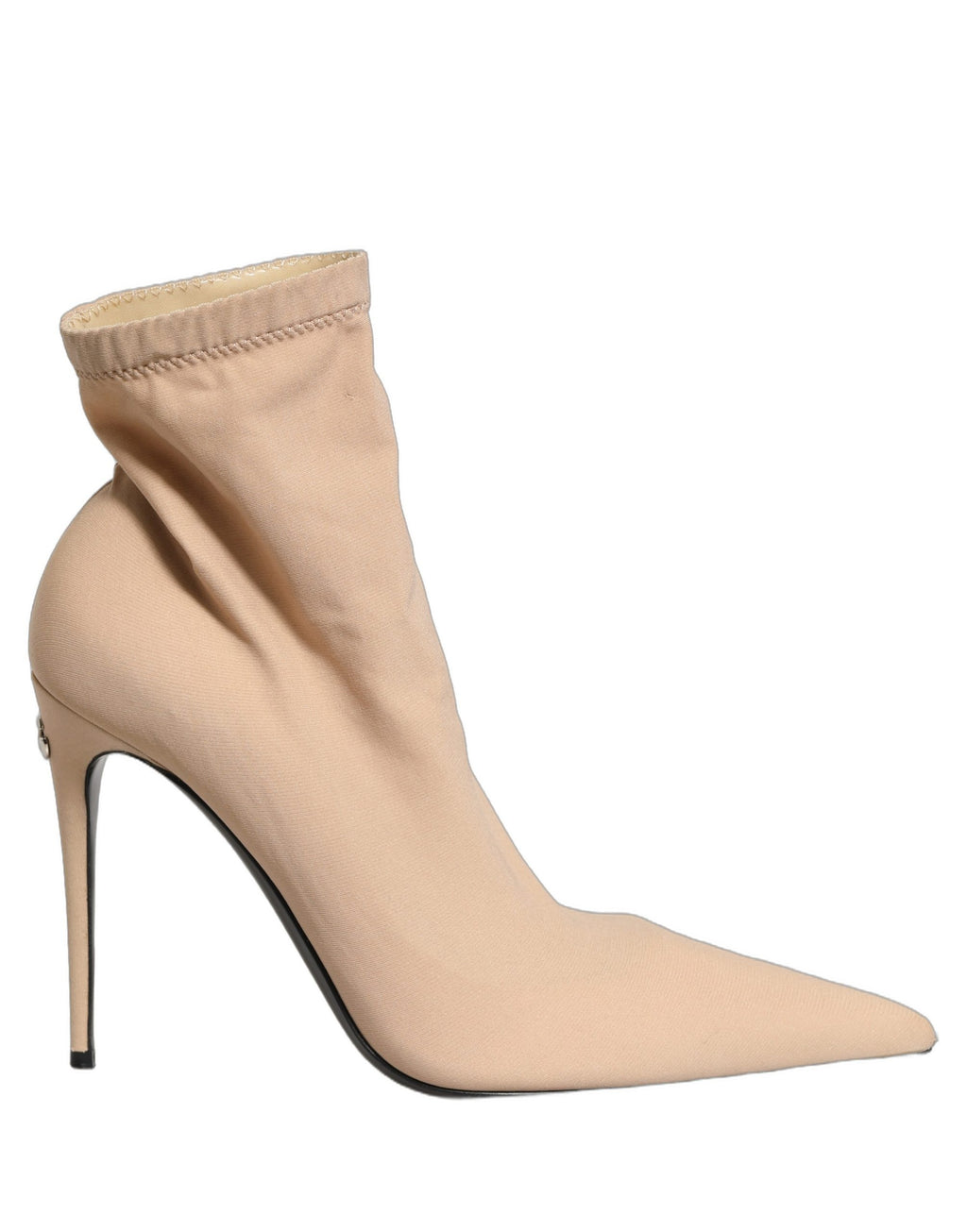 Chaussures à talons beige Dolce & Gabbana, bottines en tissu stretch pour la cheville, style élégant et tendance.