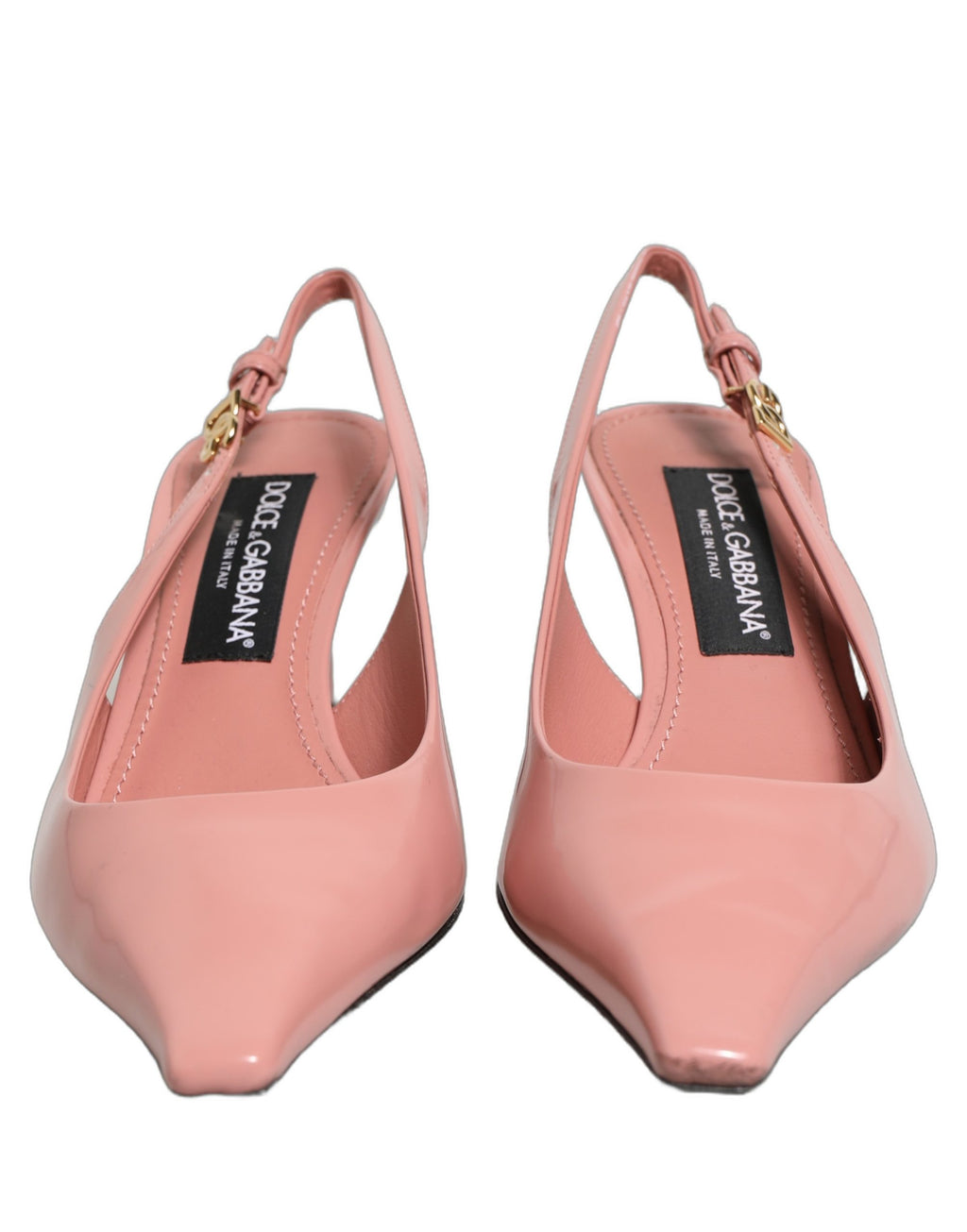 Chaussures à talons moyens en cuir rose Dolce & Gabbana, sandales slingbacks élégantes pour femmes.