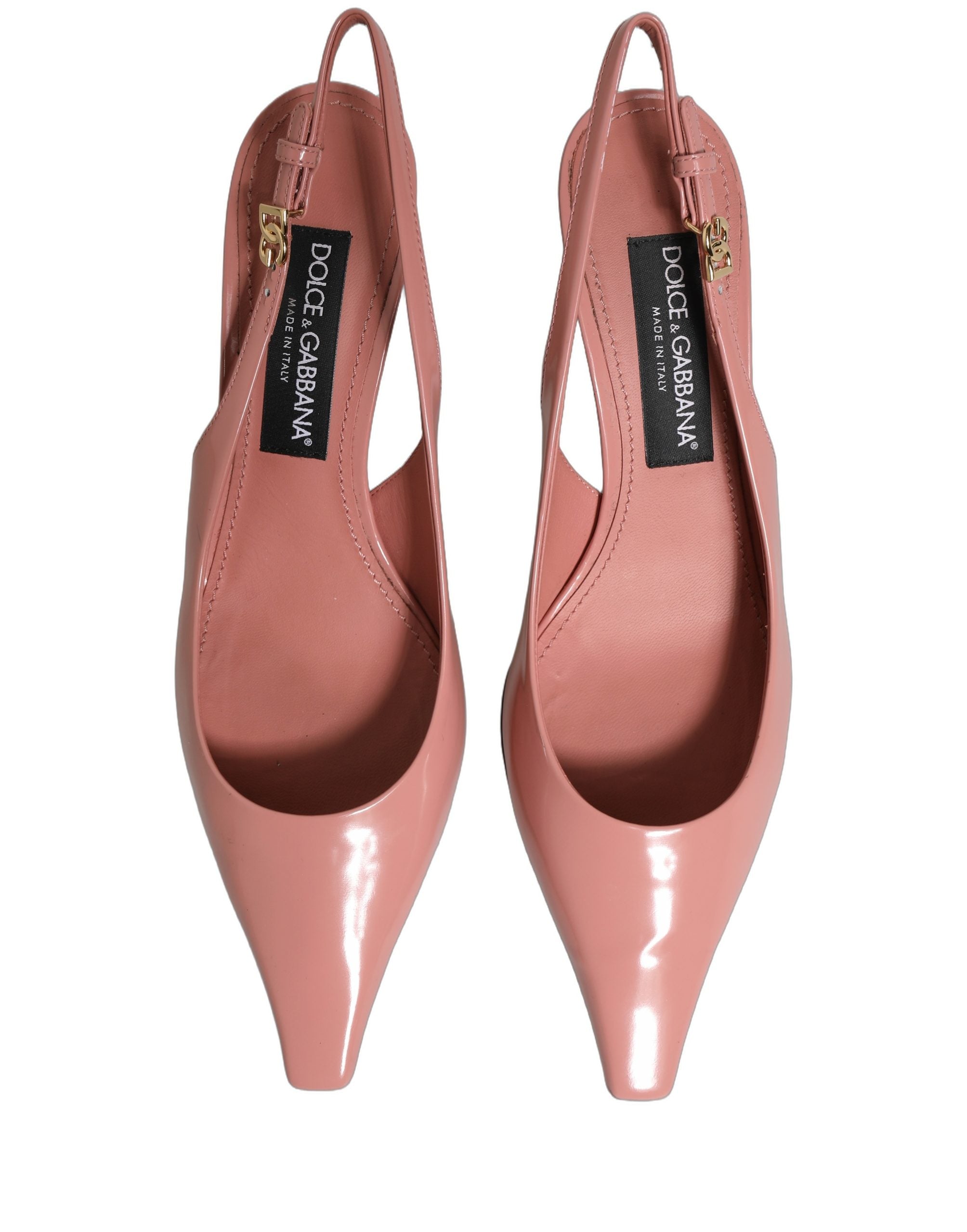 Chaussures Dolce & Gabbana à talons moyens roses en cuir avec bride à boucle, style slingbacks élégants pour femmes.