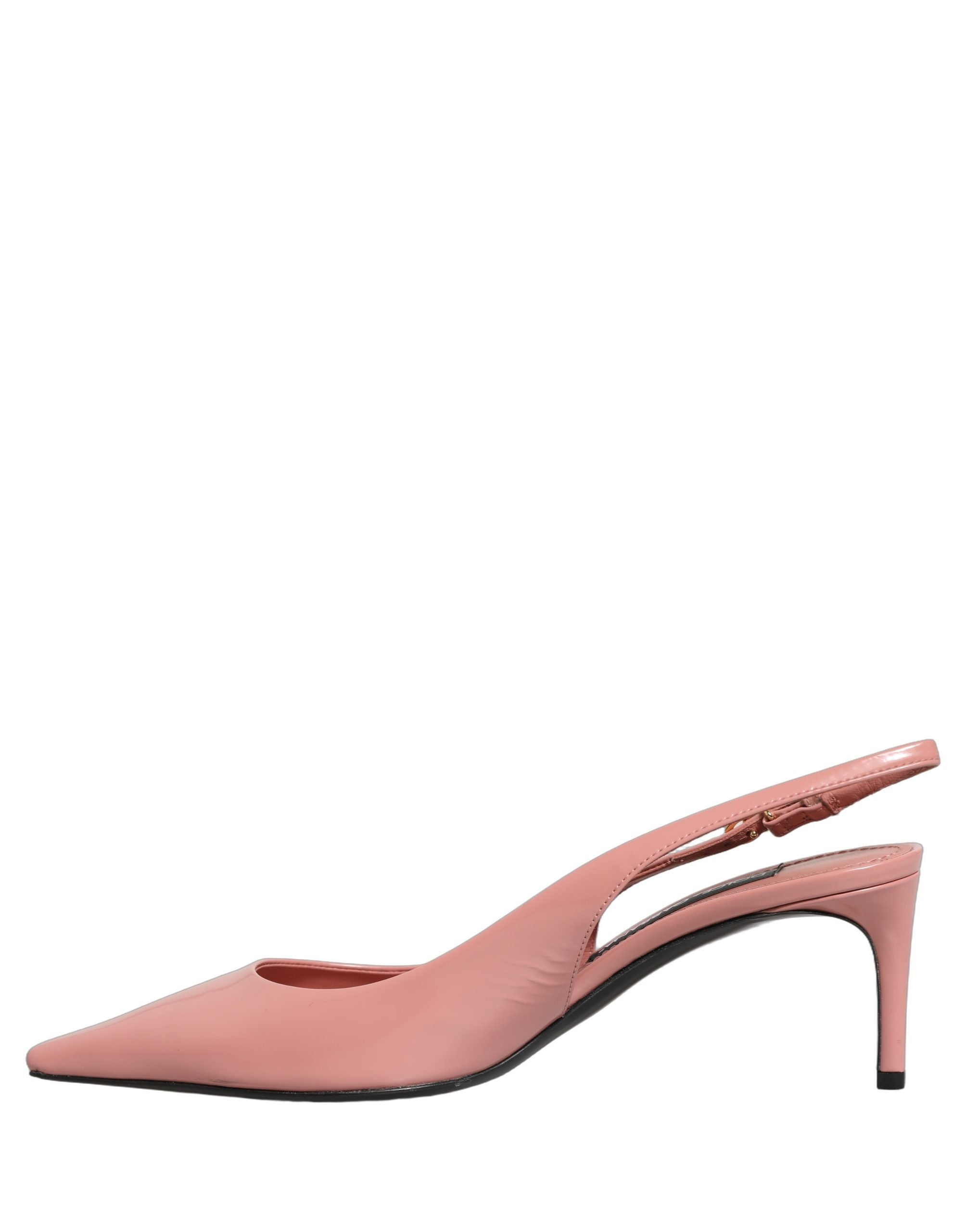 Chaussures à talons moyens en cuir rose Dolce & Gabbana, sandales à talons avec bride à l’arrière et design élégant.