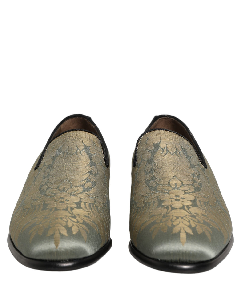 Chaussures Dolce & Gabbana slip-on en jacquard doré à motifs floraux, style élégant et sophistiqué.