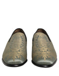Chaussures Dolce & Gabbana slip-on en jacquard doré à motifs floraux, style élégant et sophistiqué.