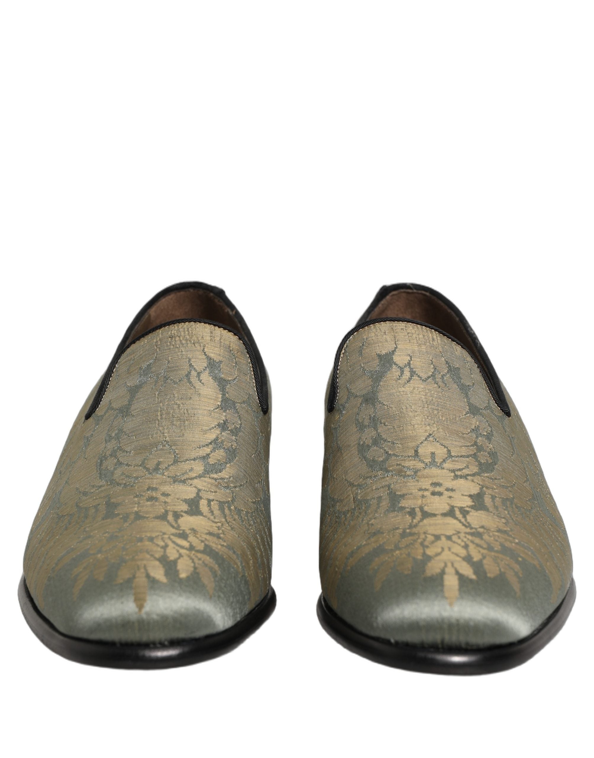 Chaussures Dolce & Gabbana slip-on en jacquard doré à motifs floraux, style élégant et sophistiqué.