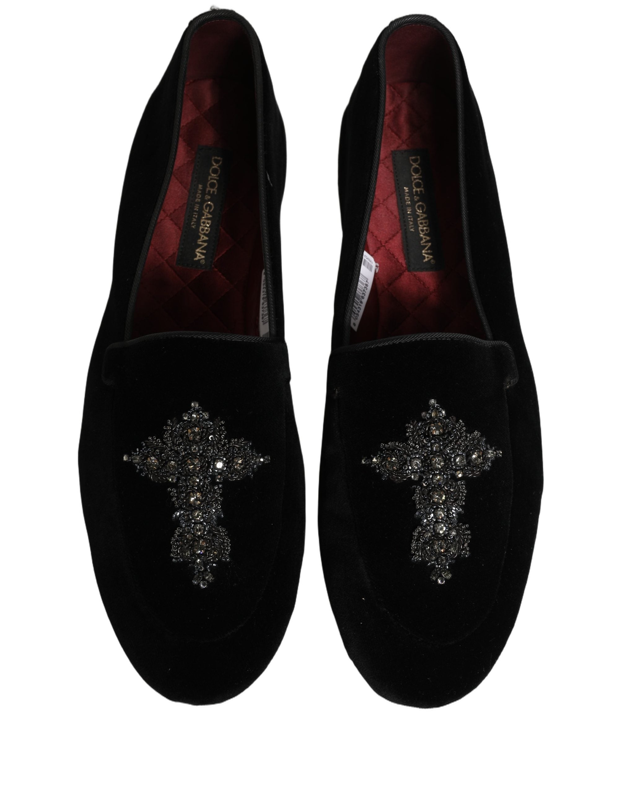 Chaussures mocassins Dolce & Gabbana en daim noir avec embellissements, style élégant et détails raffinés pour hommes.
