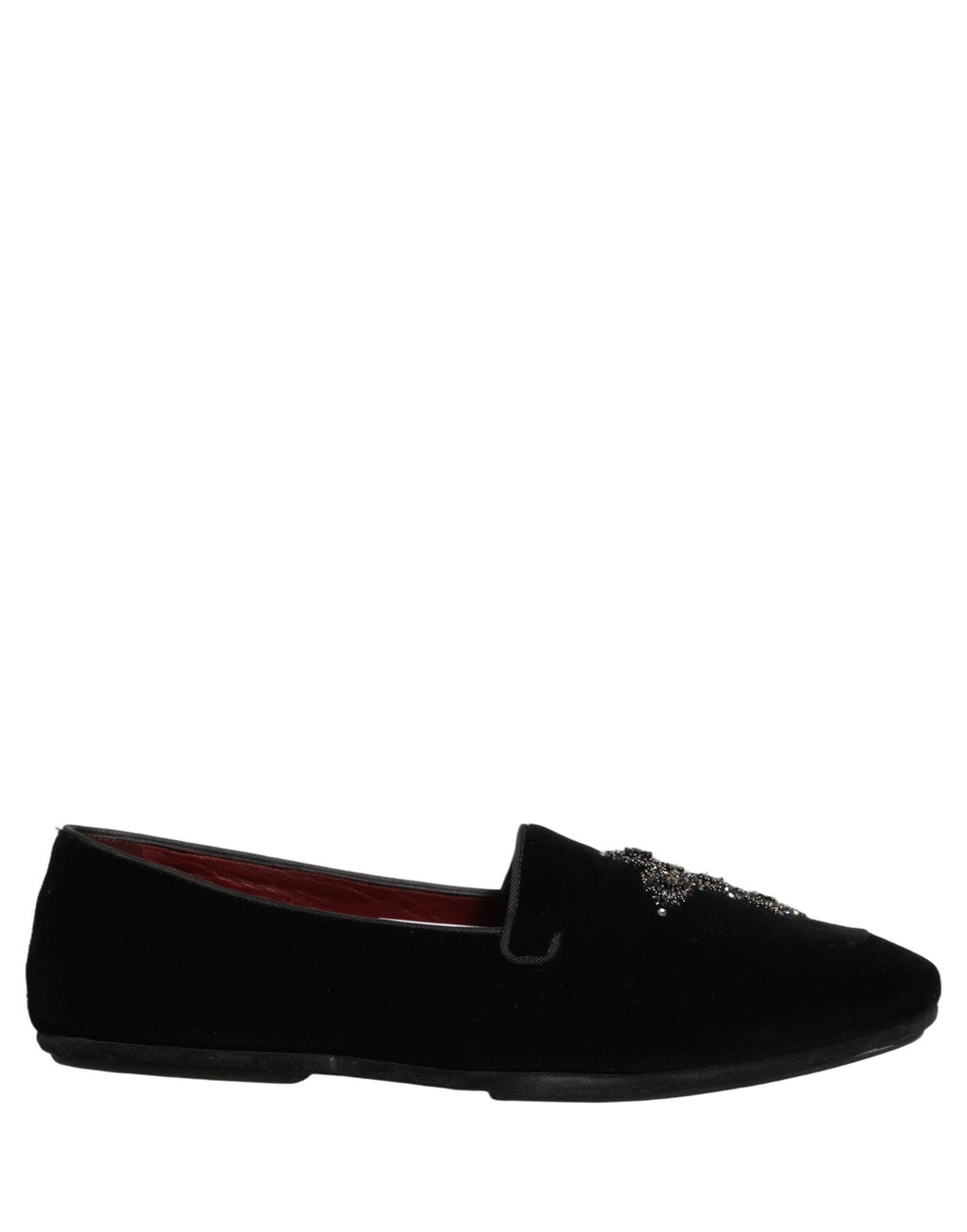 Chaussures mocassins Dolce & Gabbana en daim noir avec embellissements, élégantes et raffinées pour femmes.
