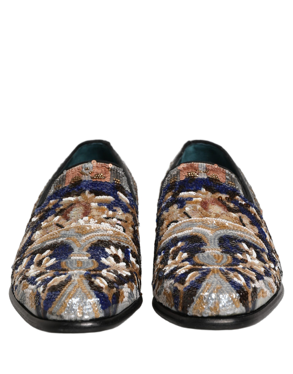 Chaussures mocassins Dolce & Gabbana à sequins brodés multicolores, style élégant et coloré pour femmes.