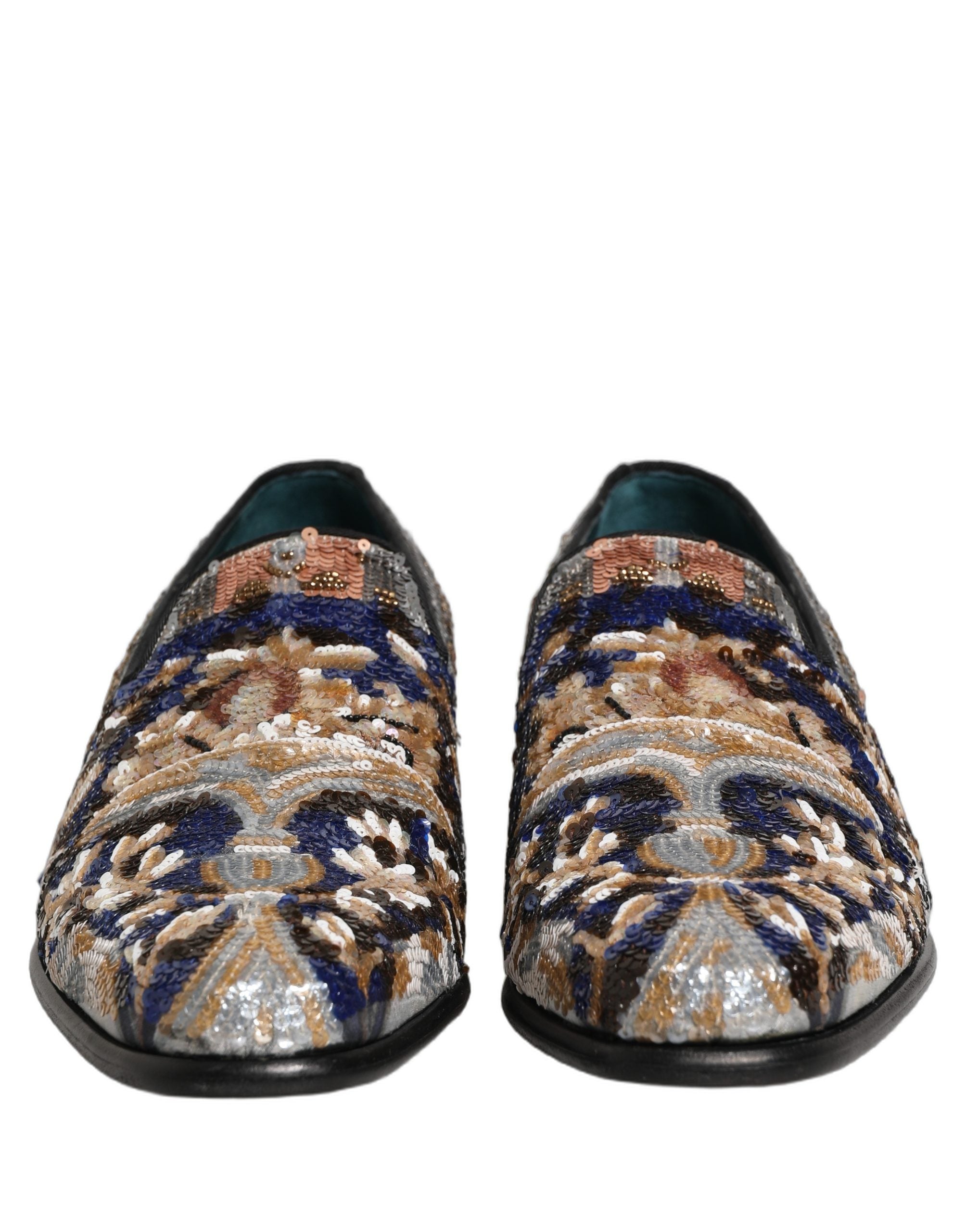 Chaussures mocassins Dolce & Gabbana à sequins brodés multicolores, style élégant et coloré pour femmes.