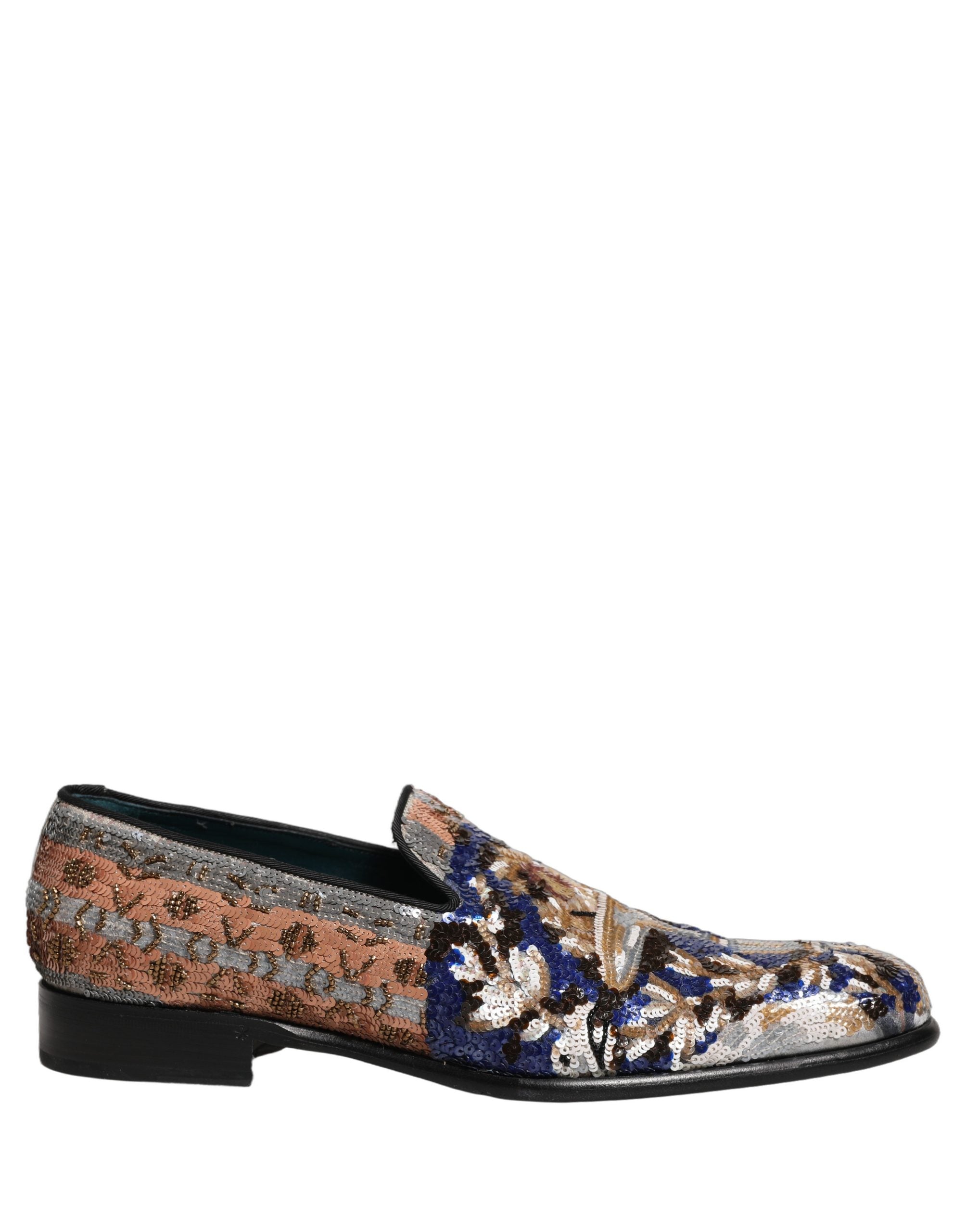 Mocassins Dolce & Gabbana brodés avec sequins multicolores, détails élégants et finition en cuir pour femme.