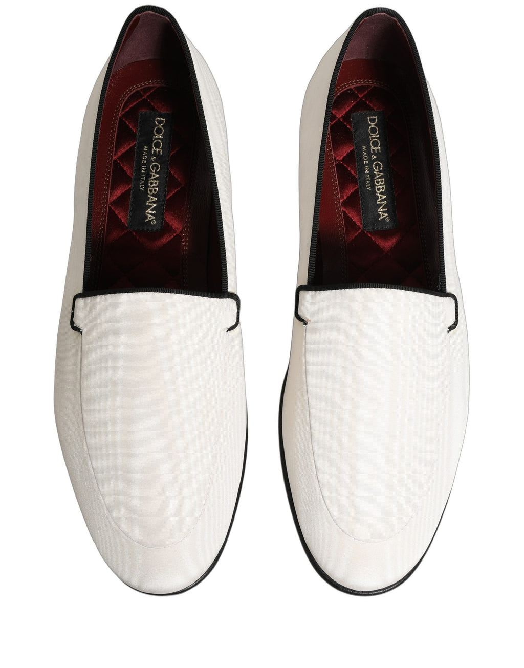 Chaussures hommes Dolce & Gabbana slippers en velours blanc, mocassins plats élégants sans lacets avec finition soignée.