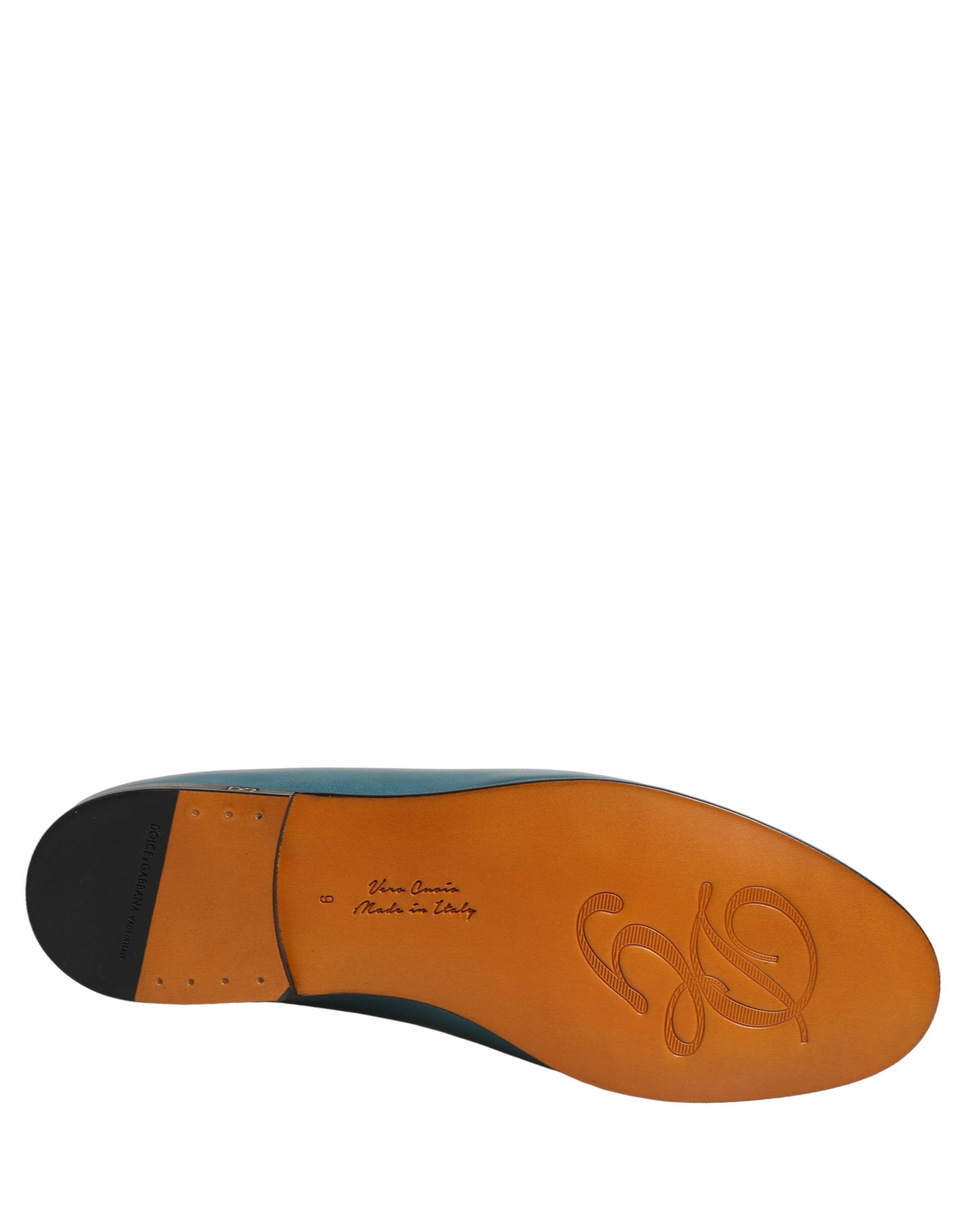 Chaussures mocassins en cuir bleu Dolce & Gabbana pour homme avec logo, style slip-on et finition élégante.