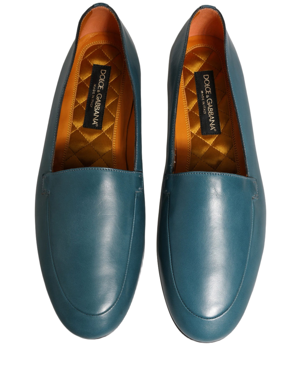 Chaussures mocassins en cuir bleu Dolce & Gabbana pour hommes avec logo, slip-on, élégantes et confortables.