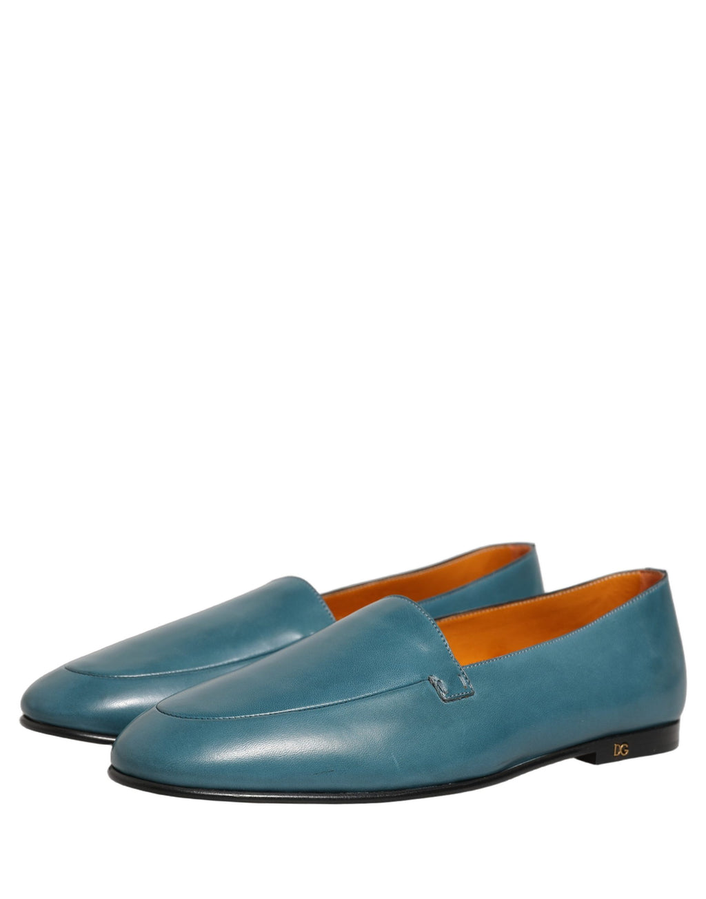 Chaussures mocassins en cuir bleu Dolce & Gabbana pour homme avec logo, glissière facile à enfiler, style élégant et moderne.