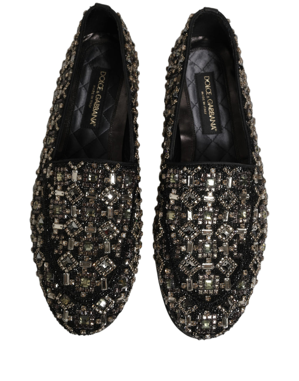 Chaussures mocassins en cuir argenté Dolce & Gabbana avec logo, slip-on élégants et confortables.